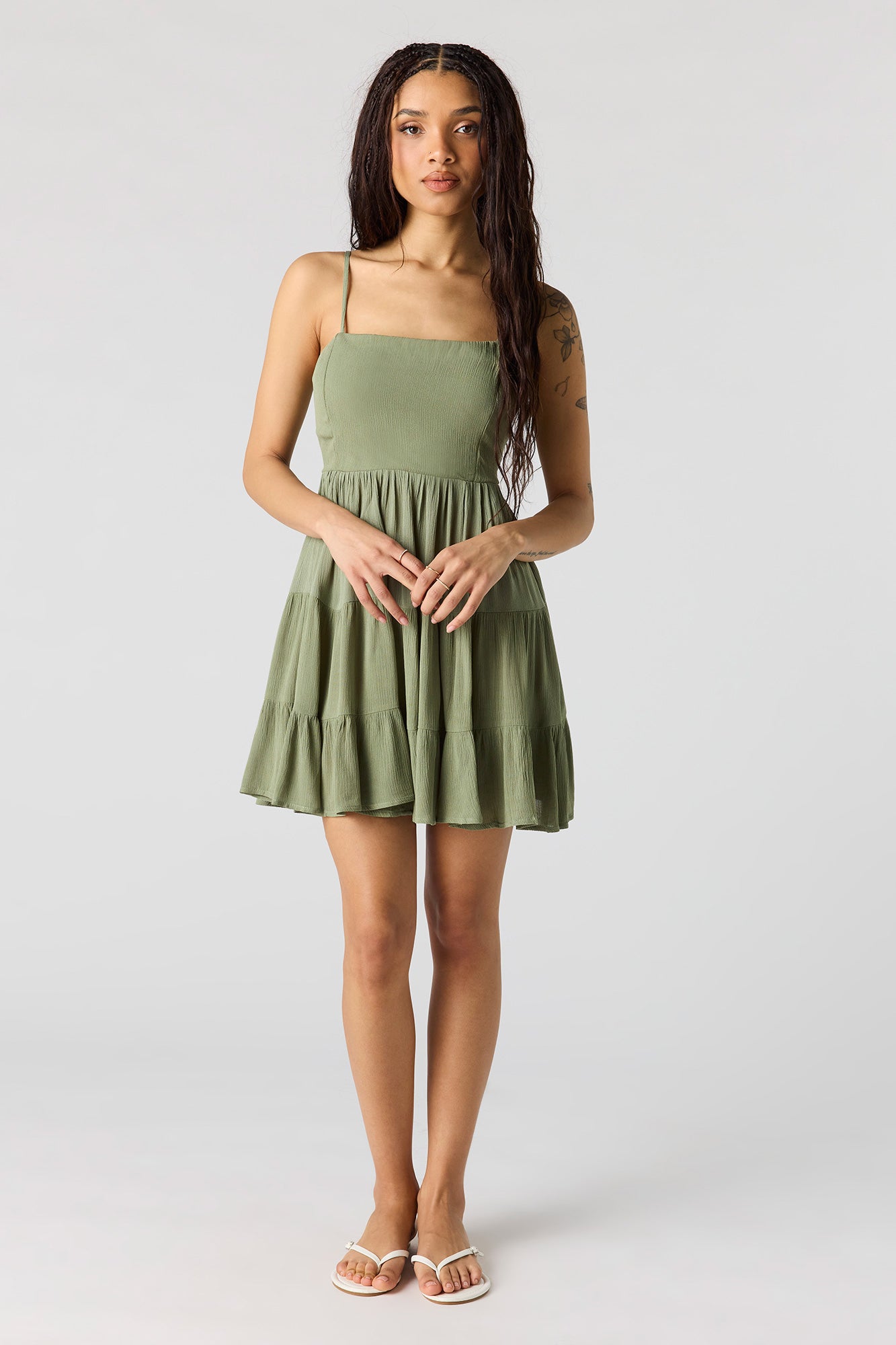 Braless Tie Back Tiered Mini Dress