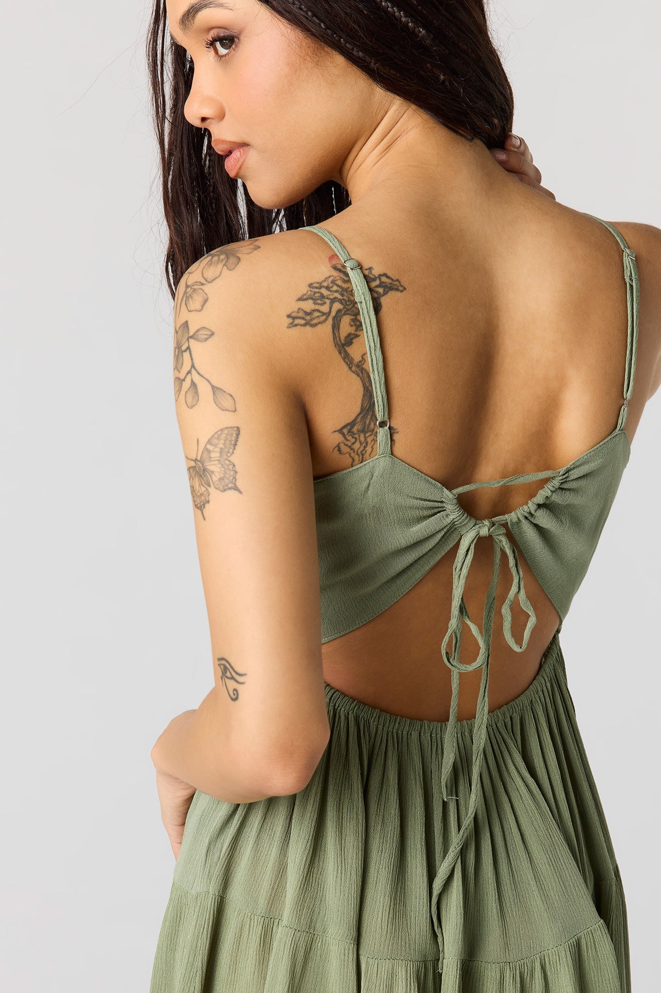 Braless Tie Back Tiered Mini Dress