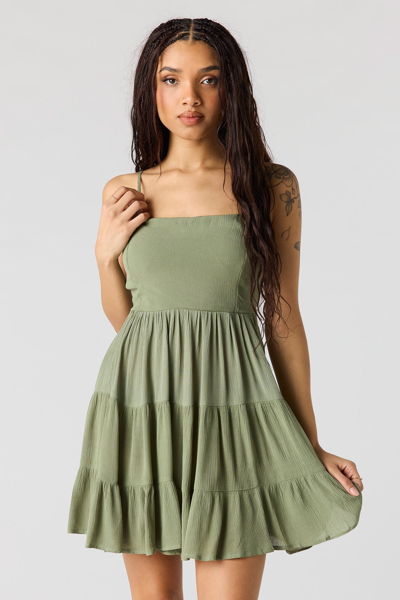 Braless Tie Back Tiered Mini Dress