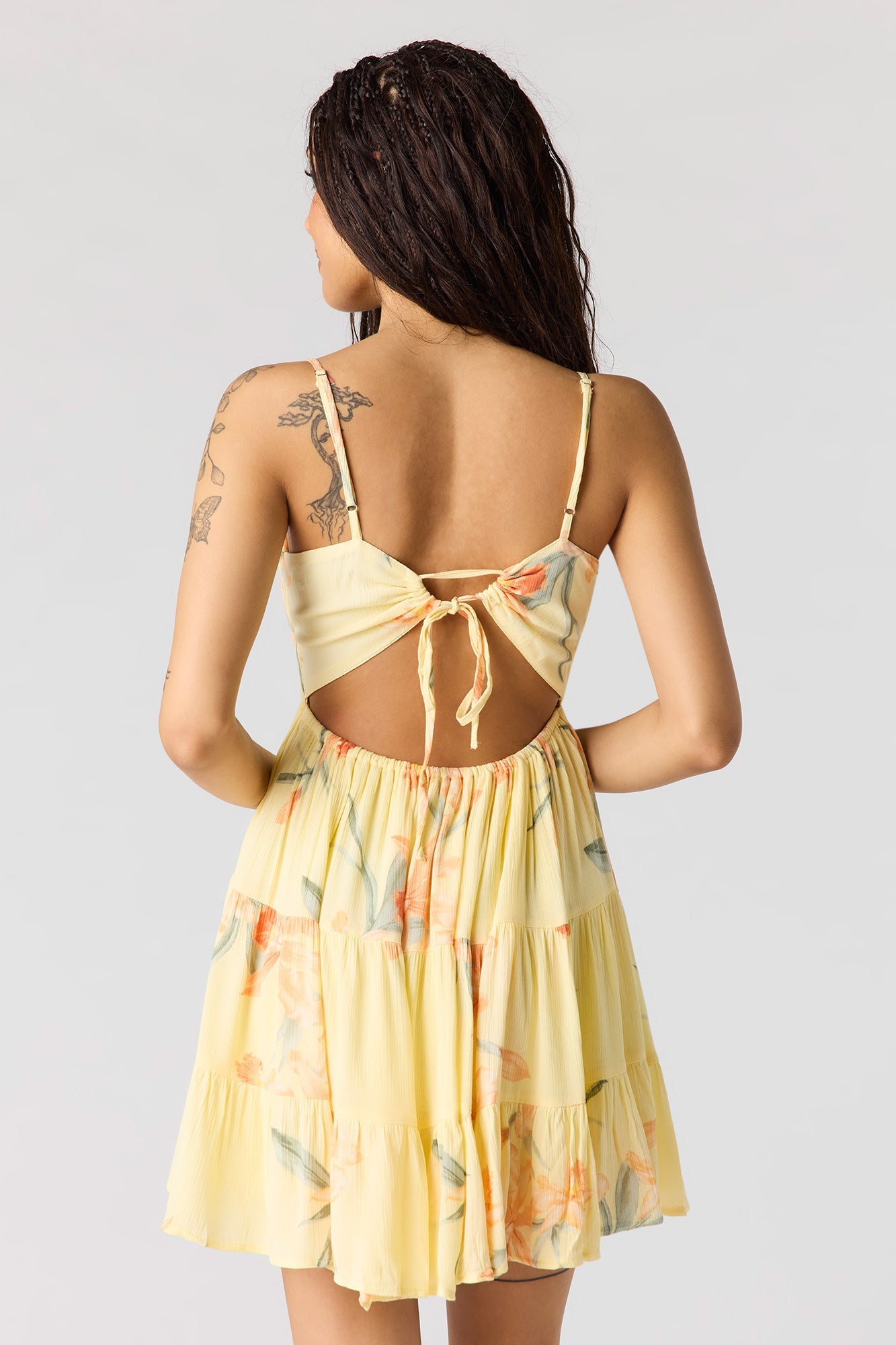 Braless Tie Back Tiered Mini Dress