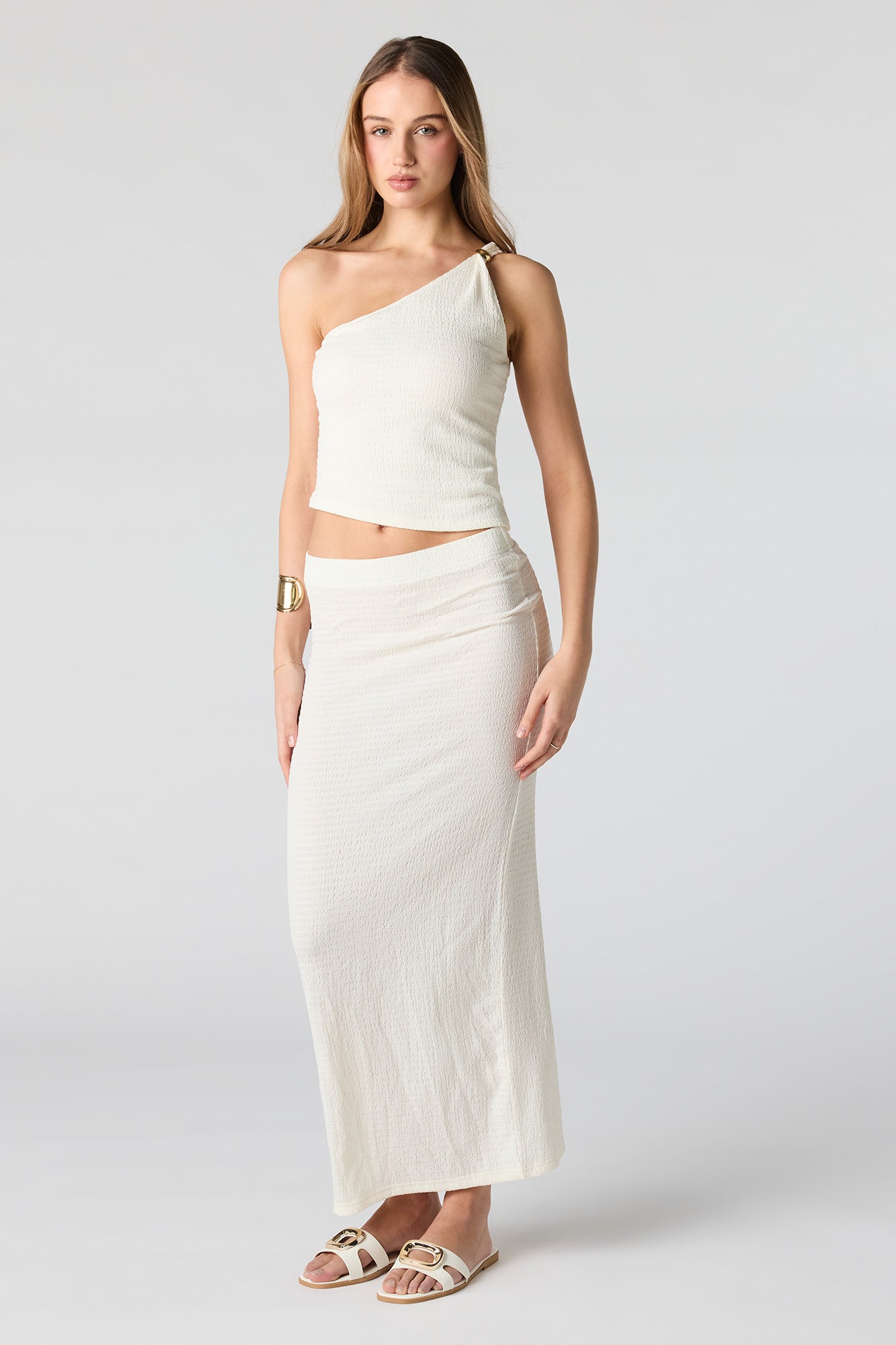 Textured One Shoulder Top