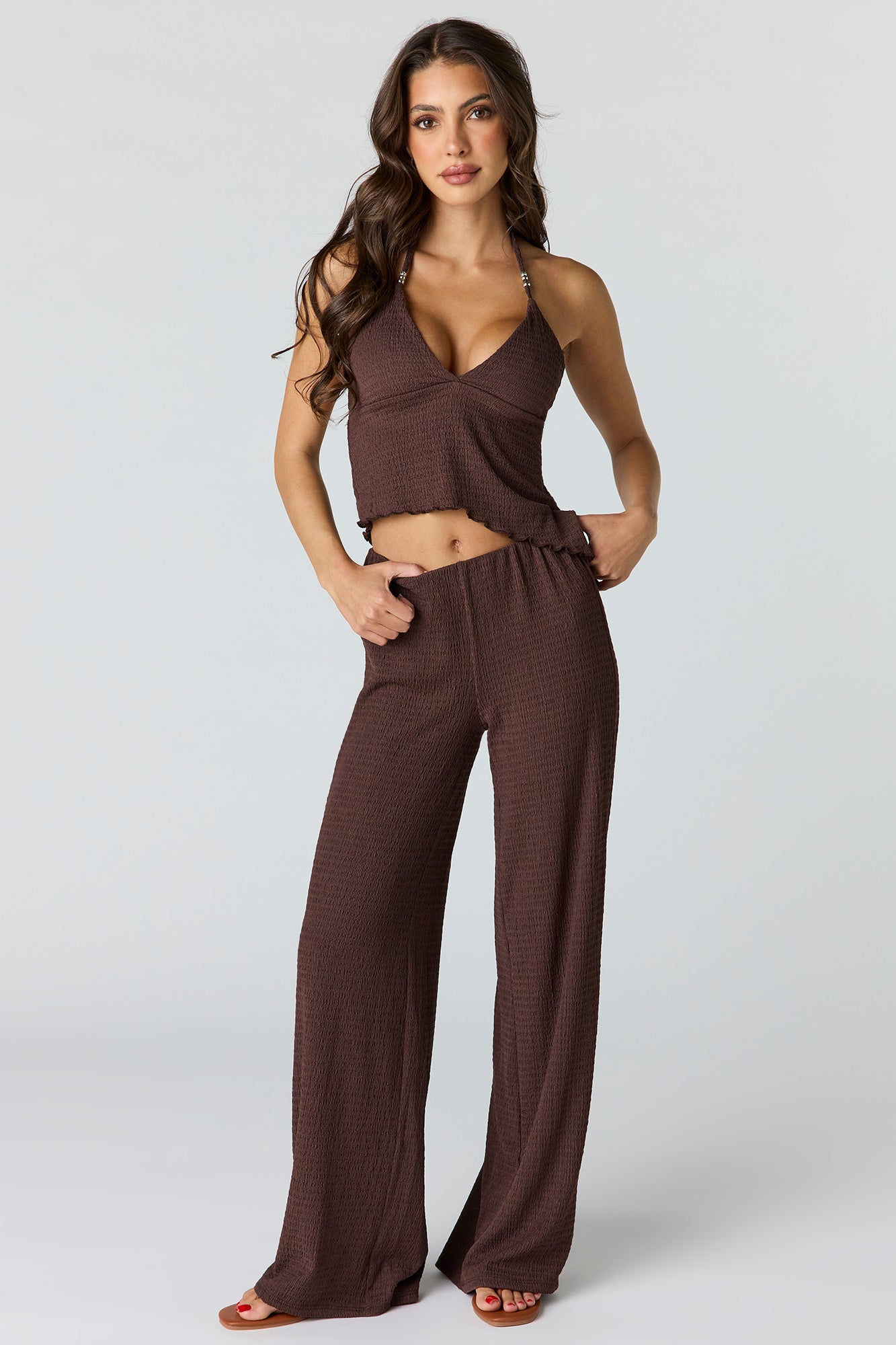 Textured Wide Leg Pant