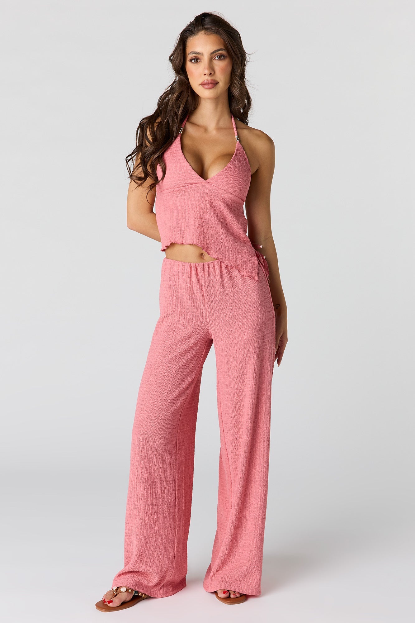 Textured Wide Leg Pant