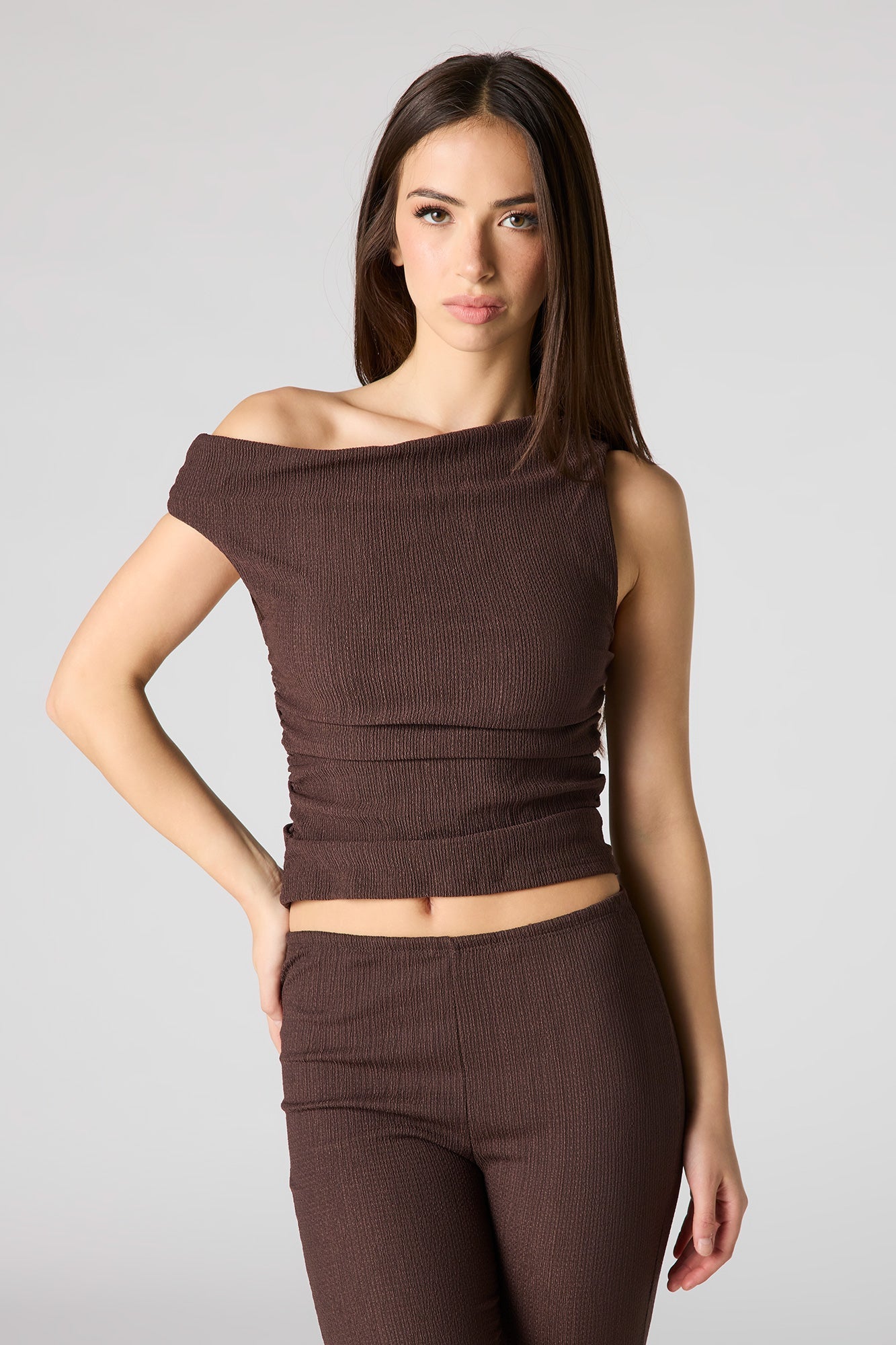 Textured One Shoulder Top