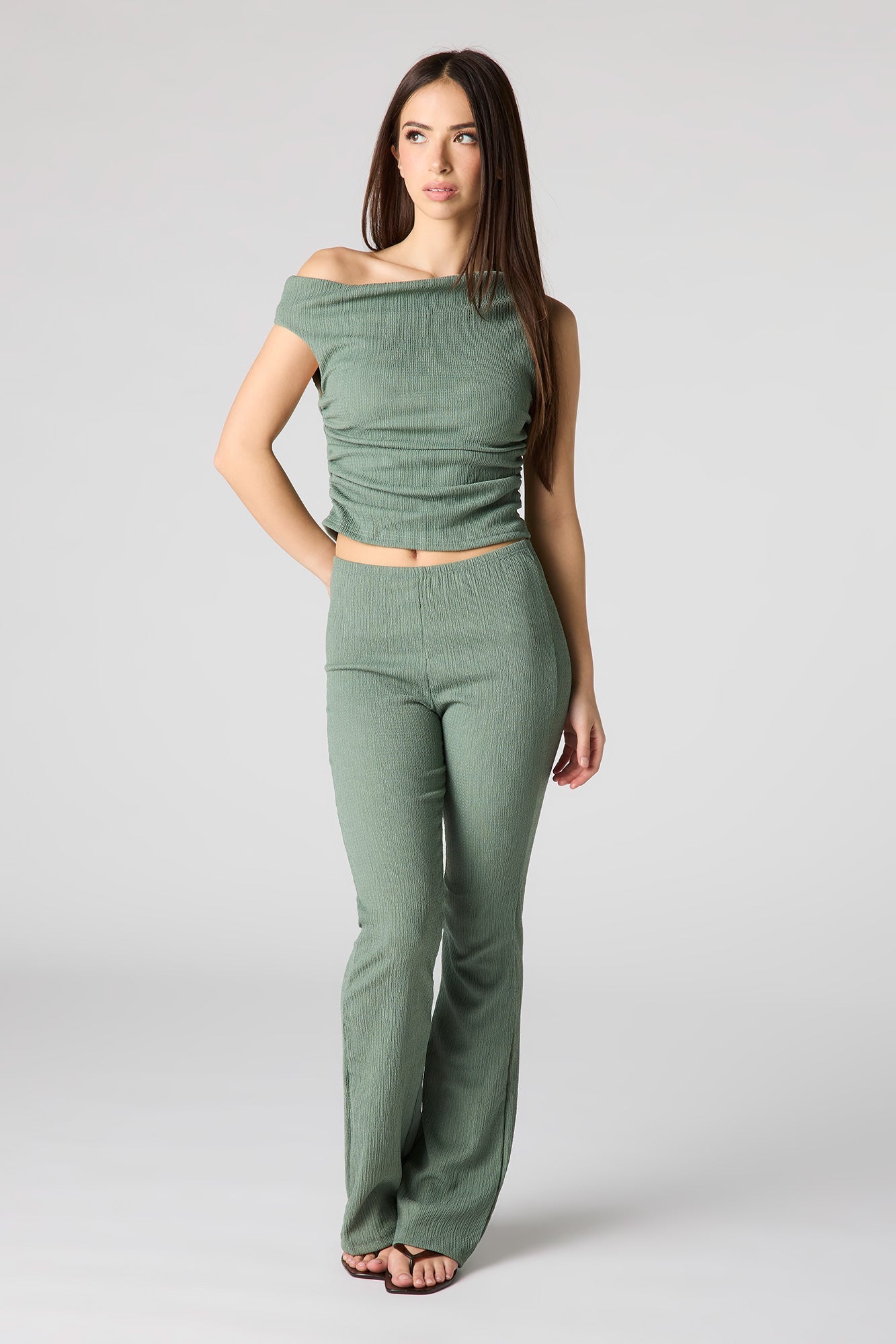 Textured One Shoulder Top