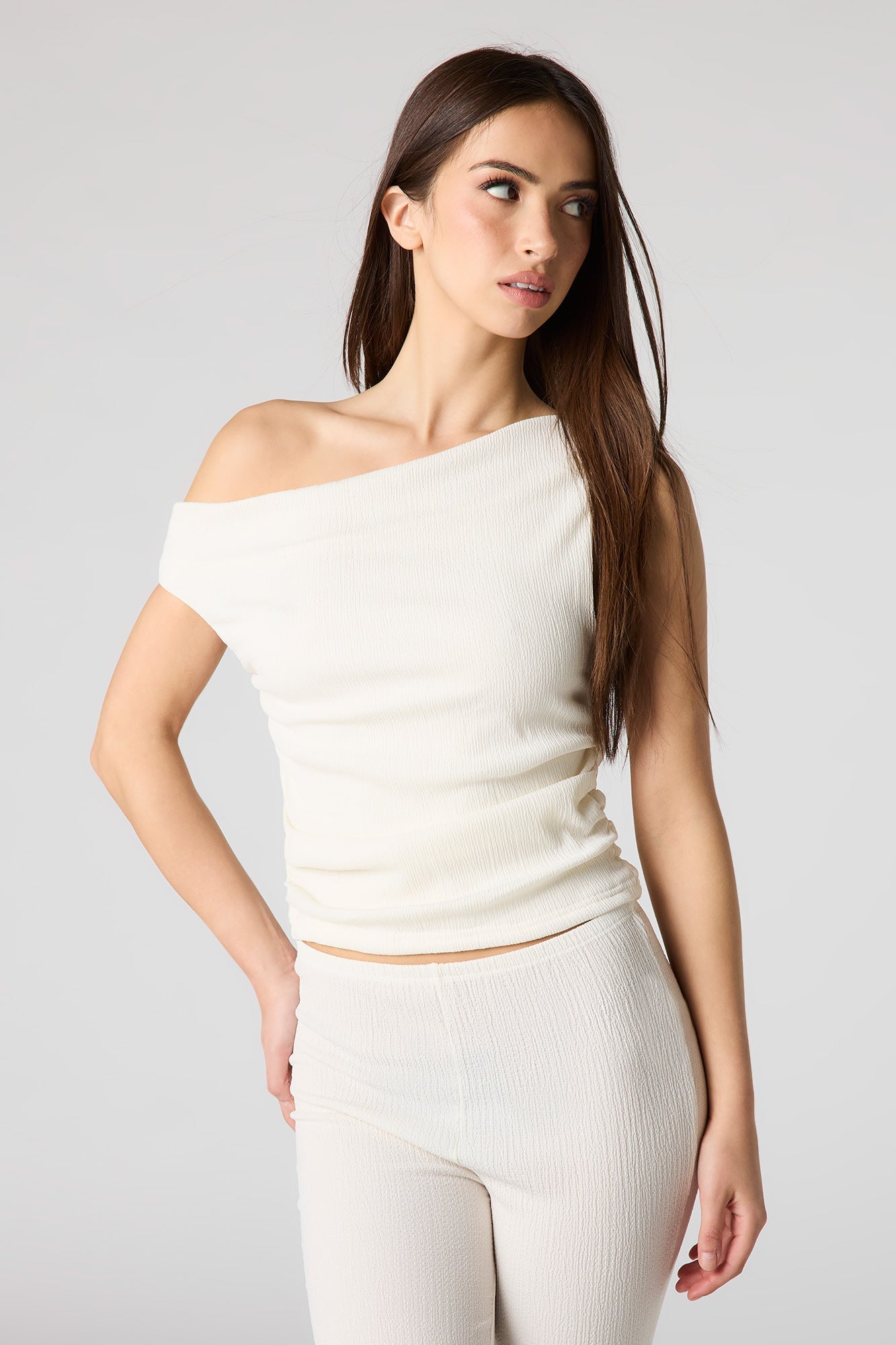 Textured One Shoulder Top