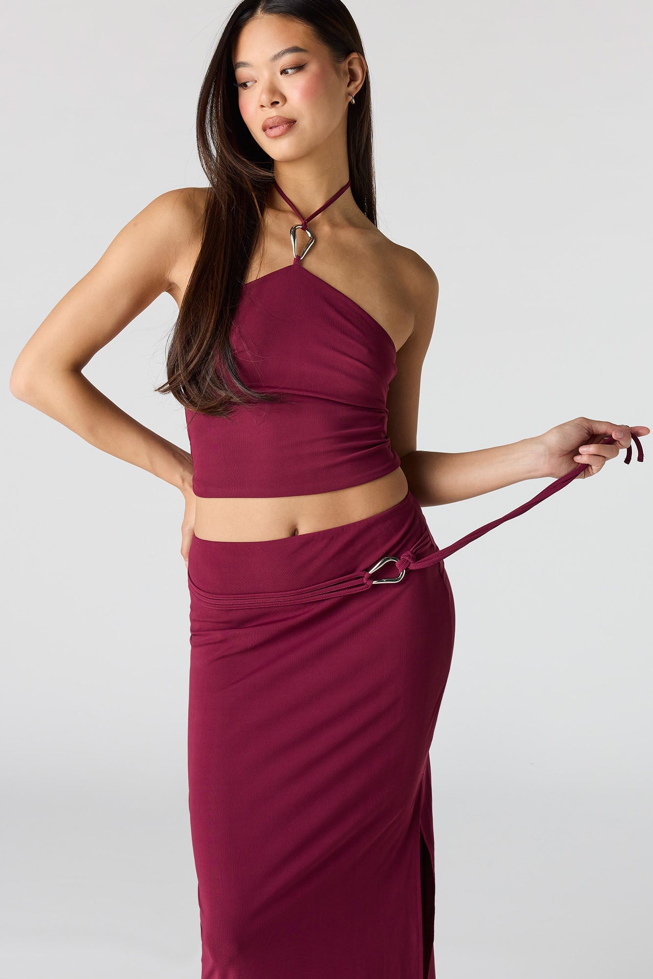 Knit Belted Midi Skirt
