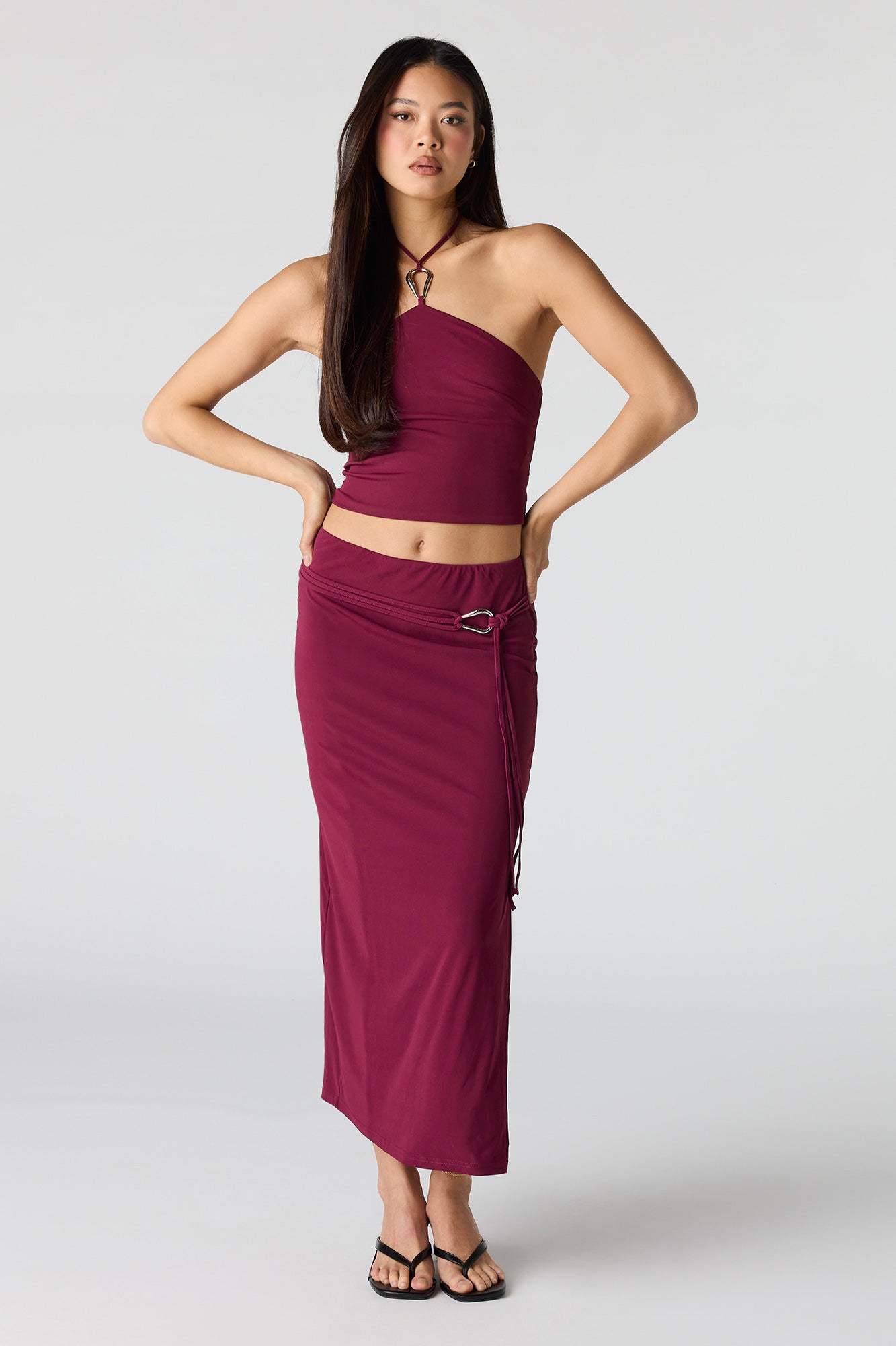 Knit Belted Midi Skirt