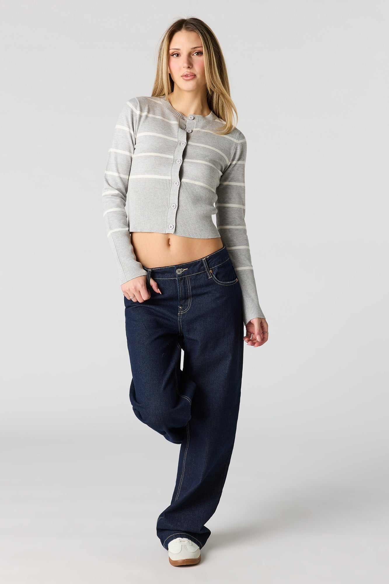 Striped Knit Button-Up Cardigan