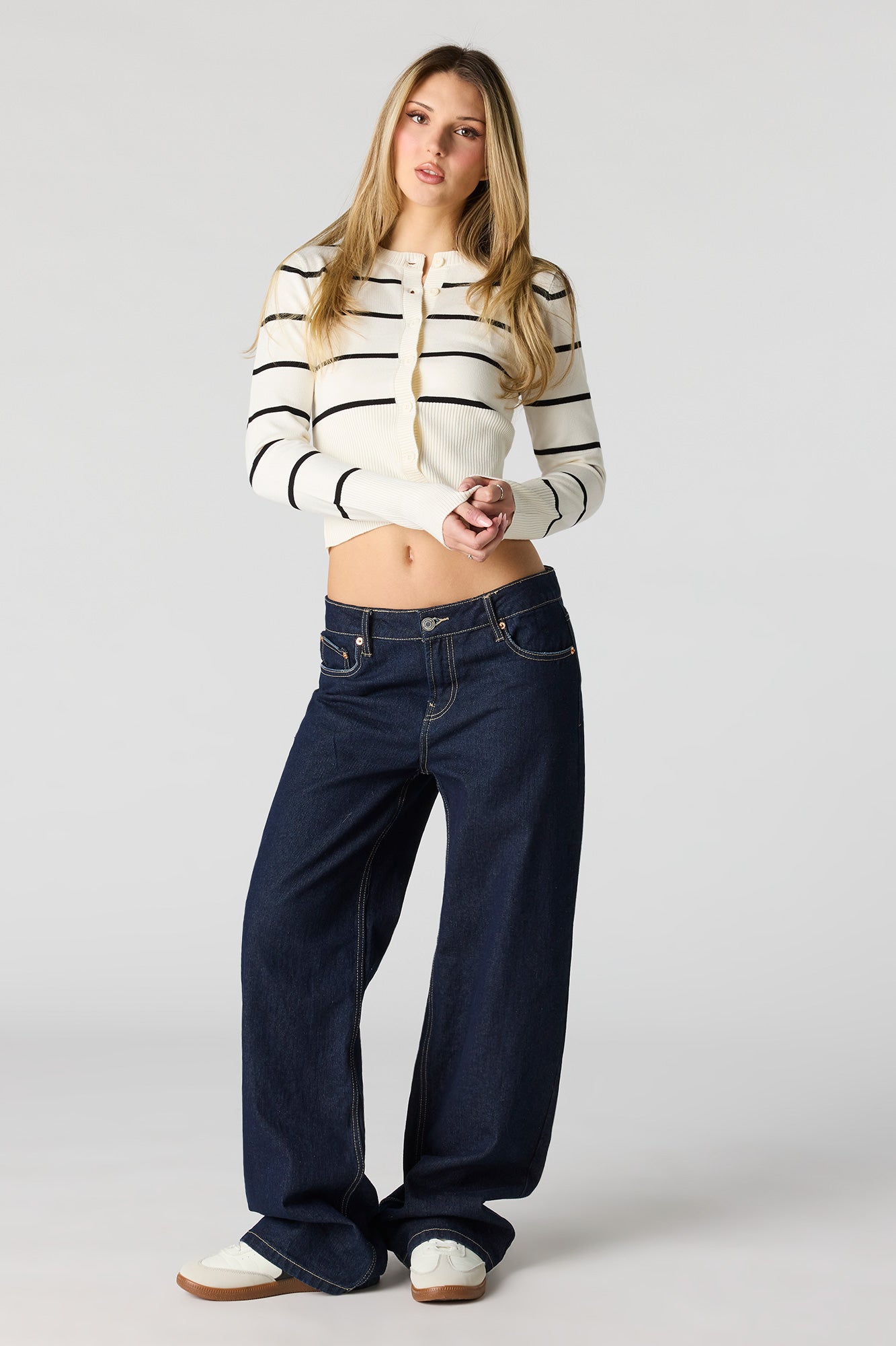 Striped Knit Button-Up Cardigan