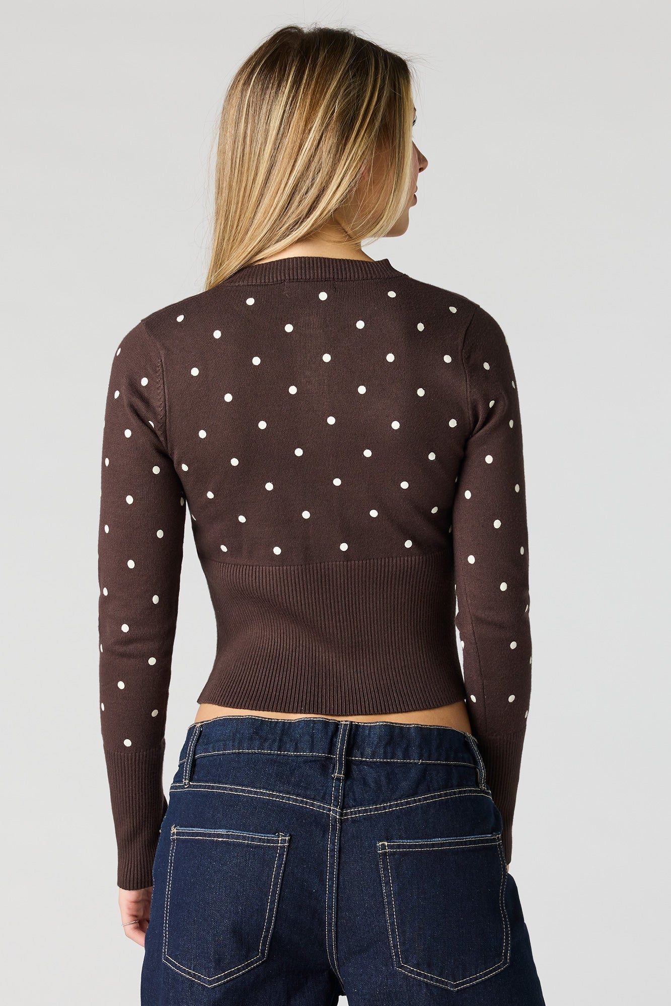 Polka Dot Knit Button-Up Cardigan