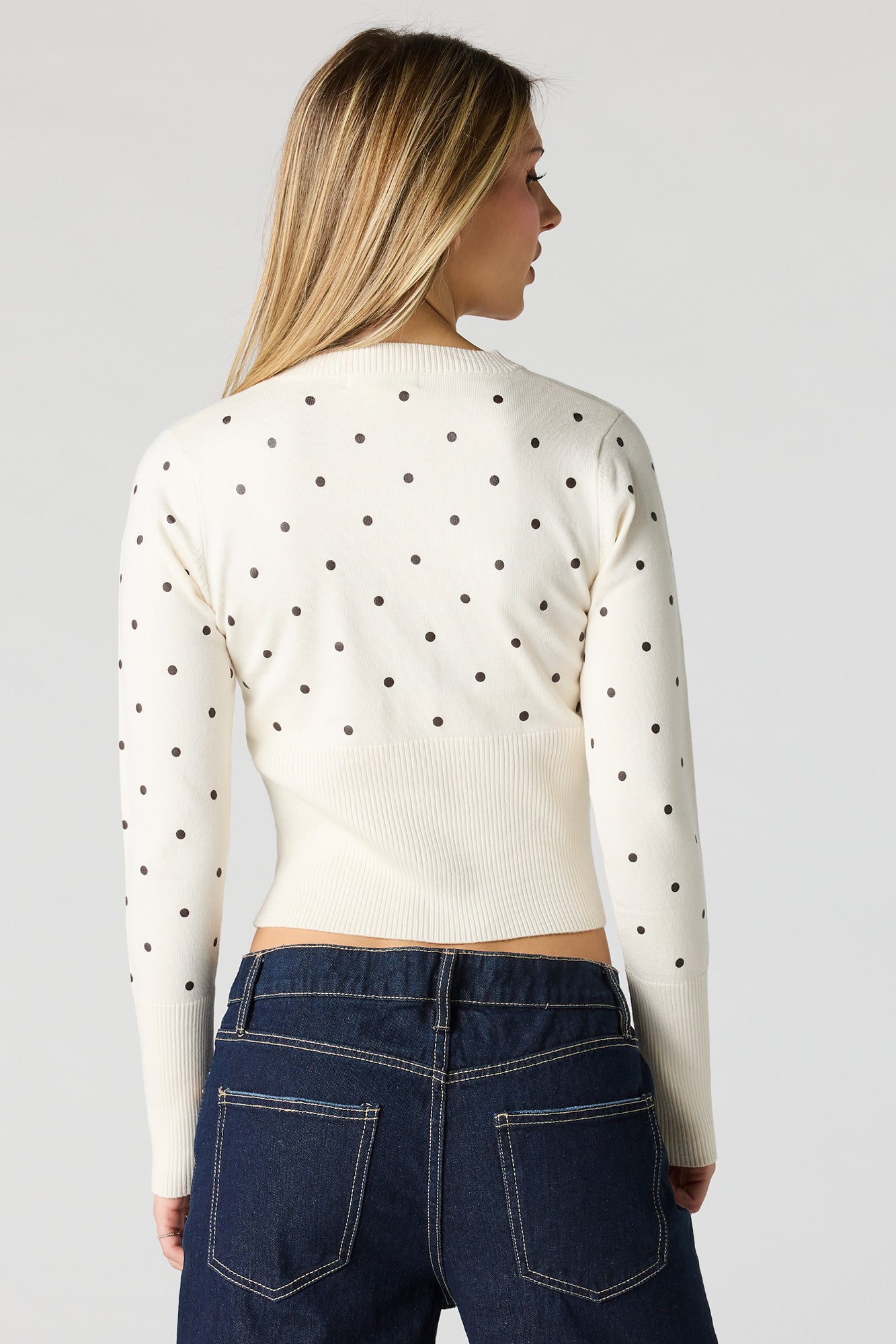 Polka Dot Knit Button-Up Cardigan