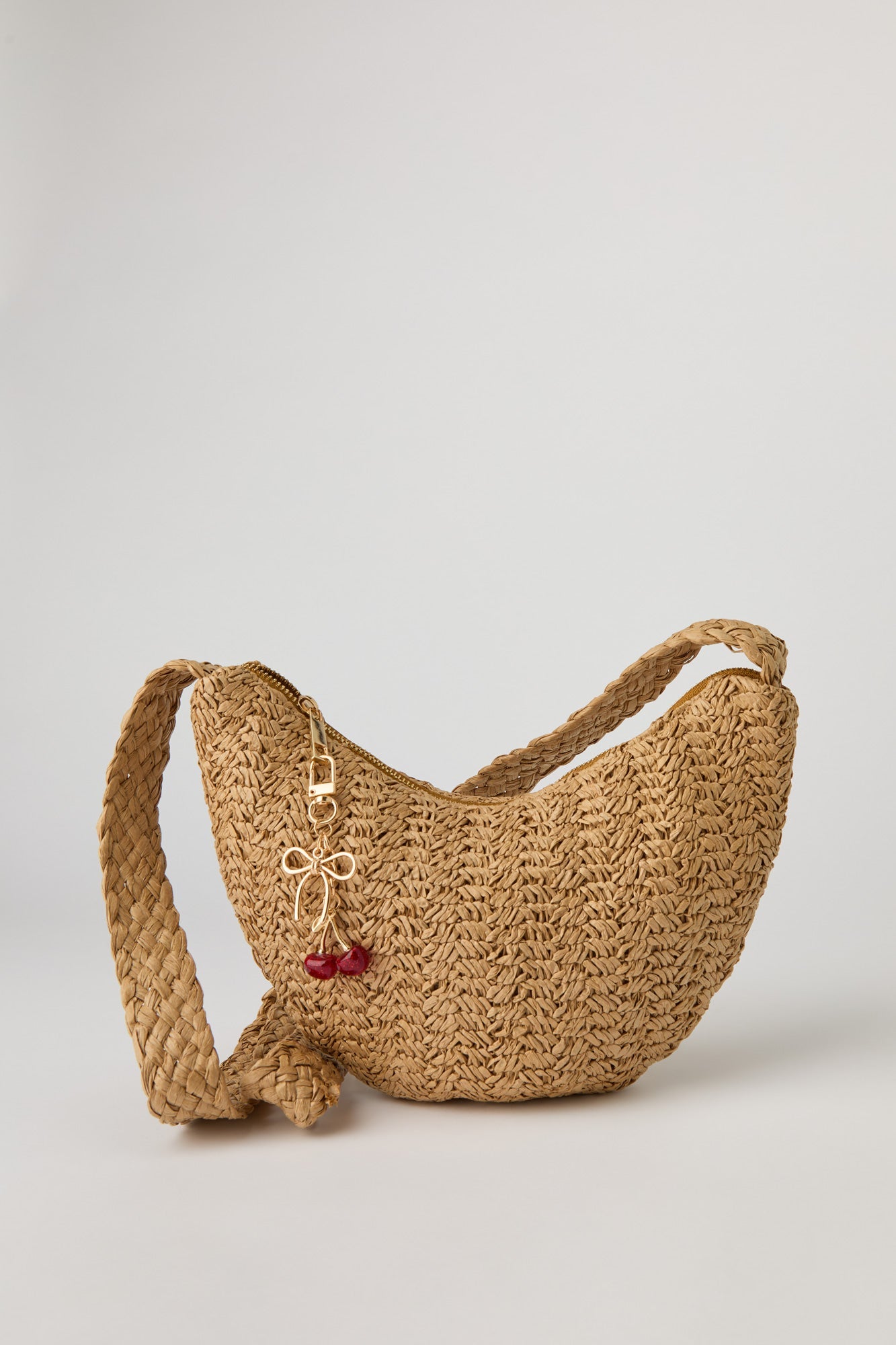 Raffia Crossbody Bag with Keychain