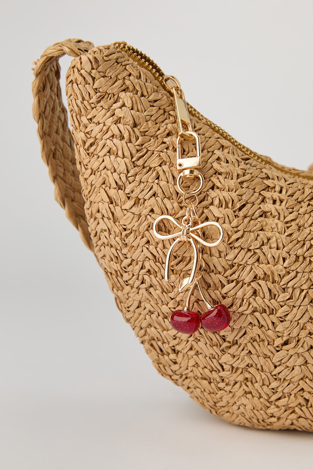 Raffia Crossbody Bag with Keychain