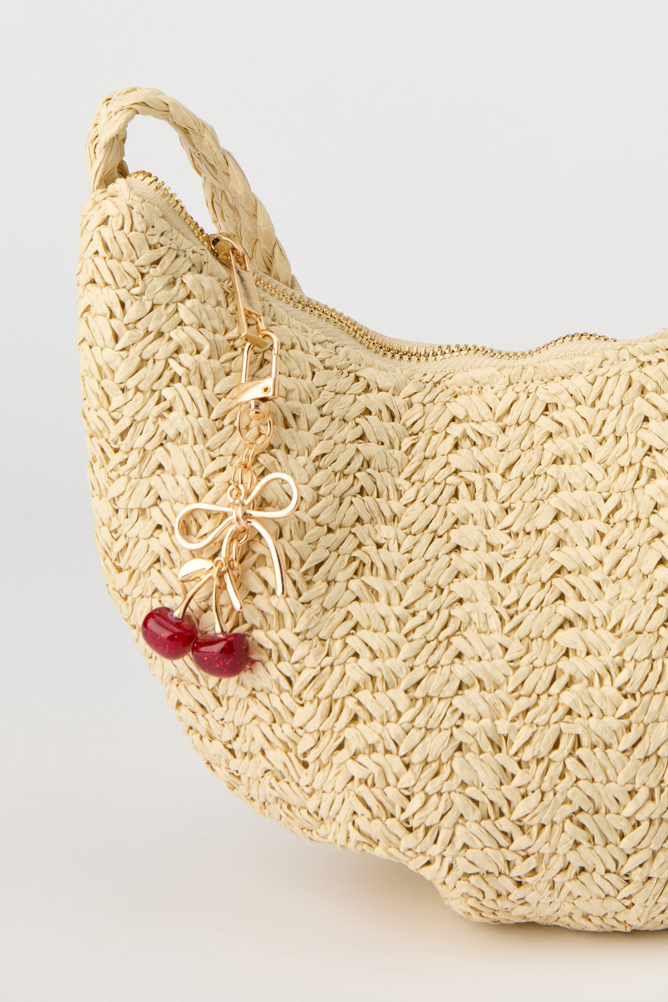 Raffia Crossbody Bag with Keychain