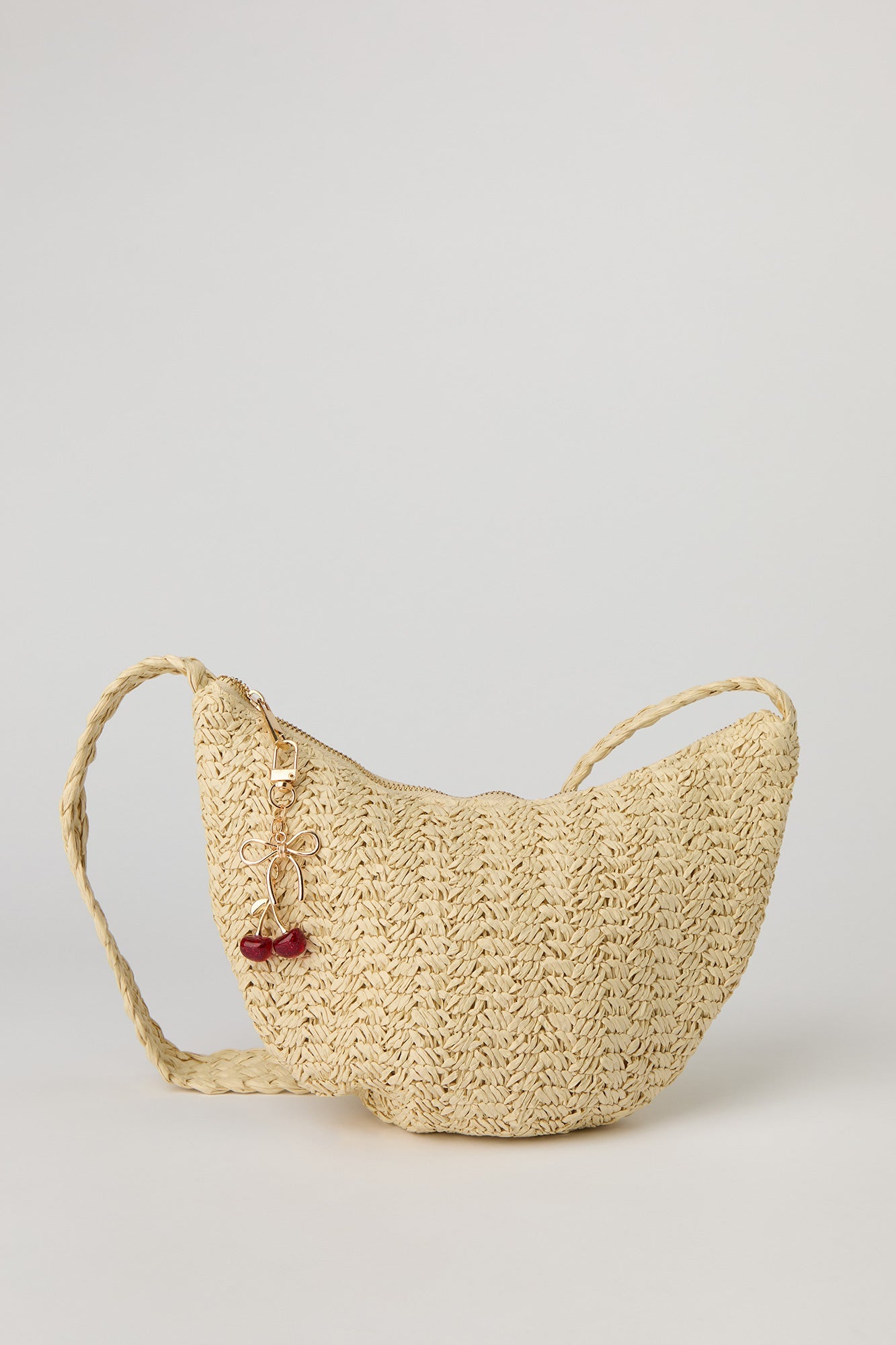 Raffia Crossbody Bag with Keychain
