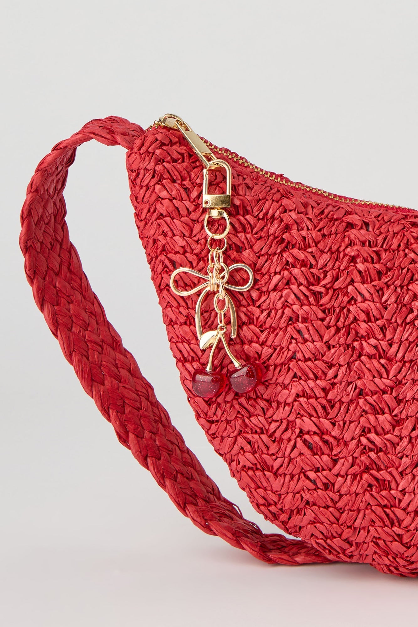Raffia Crossbody Bag with Keychain