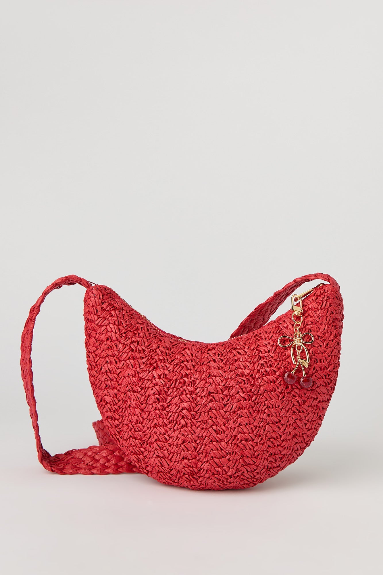 Raffia Crossbody Bag with Keychain