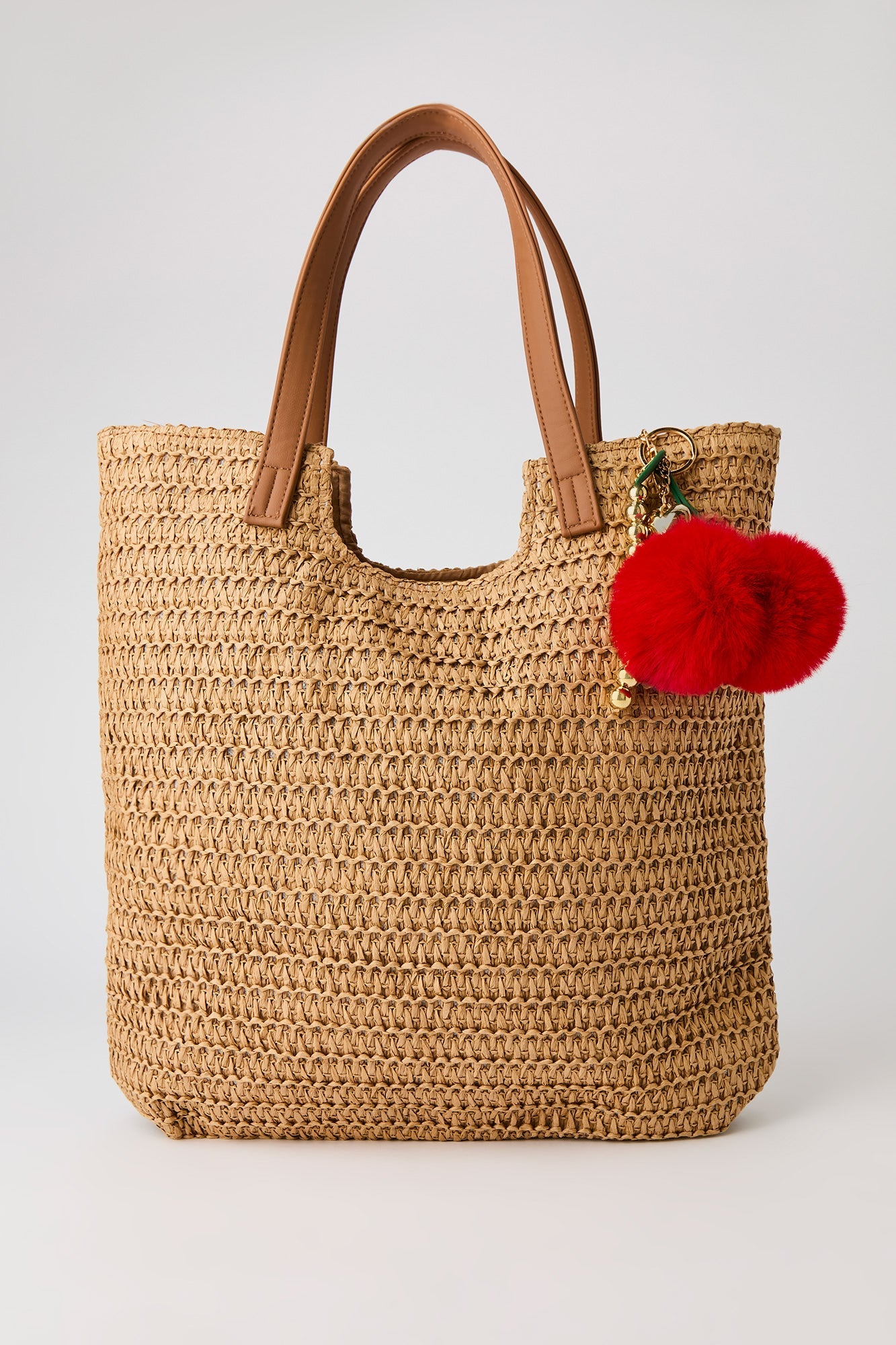 Straw Tote Bag with Keychain