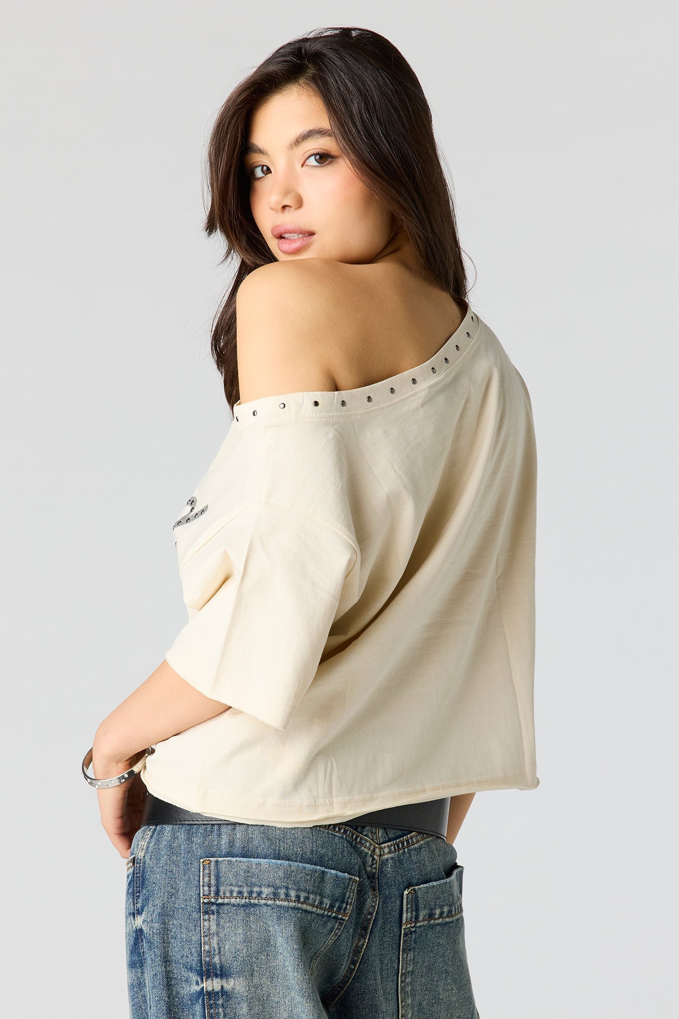 Ford Studded Graphic Off Shoulder T-Shirt