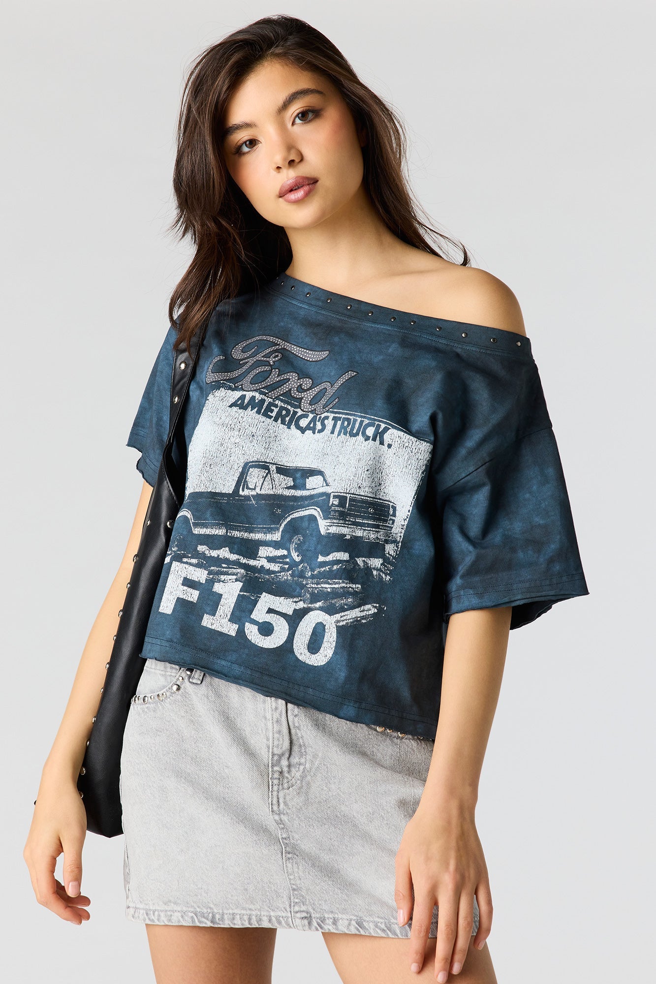 Ford Studded Graphic Off Shoulder T-Shirt