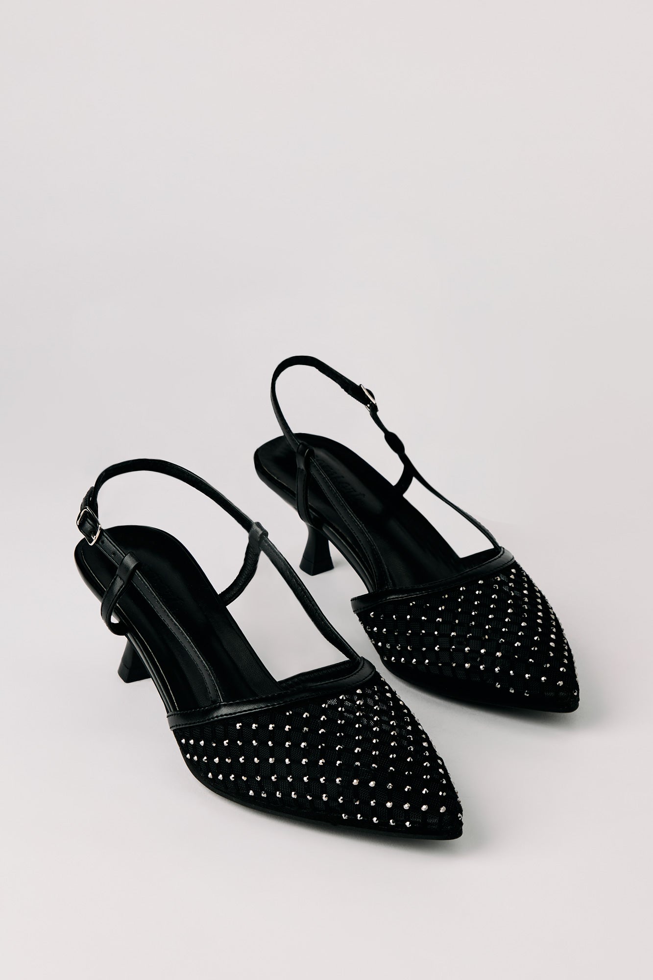 Mesh Rhinestone Kitten Heeled Slingback