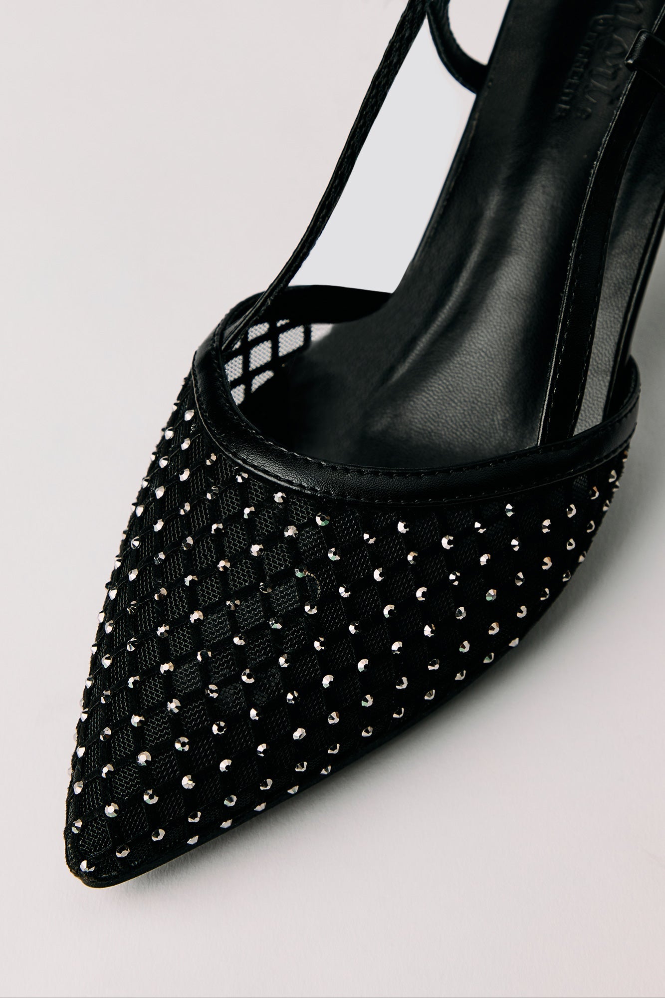 Mesh Rhinestone Kitten Heeled Slingback