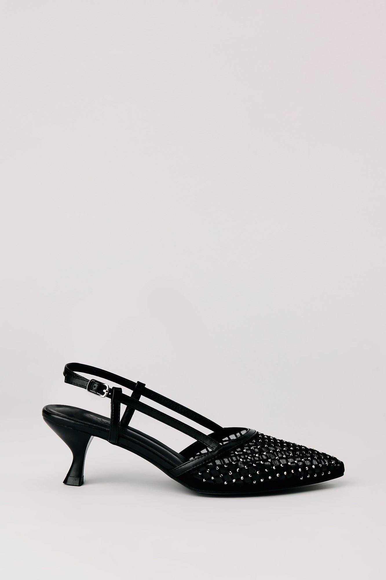 Mesh Rhinestone Kitten Heeled Slingback