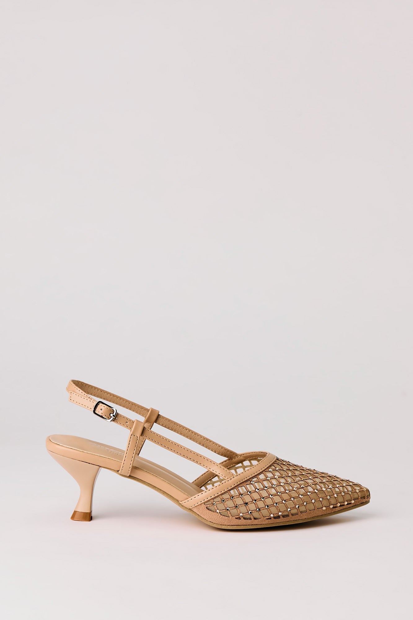 Mesh Rhinestone Kitten Heeled Slingback