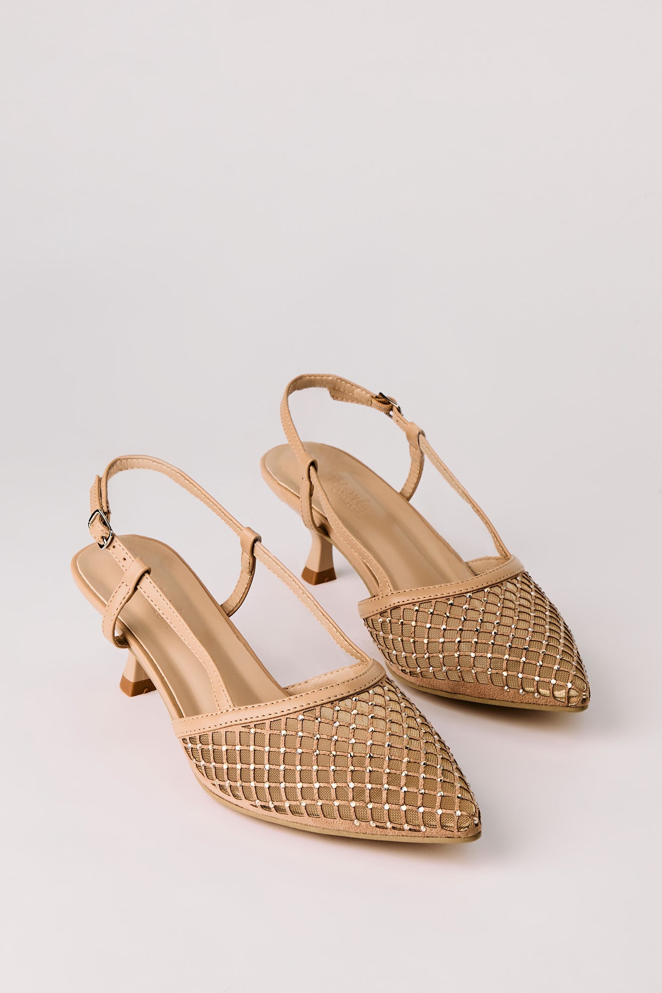 Mesh Rhinestone Kitten Heeled Slingback