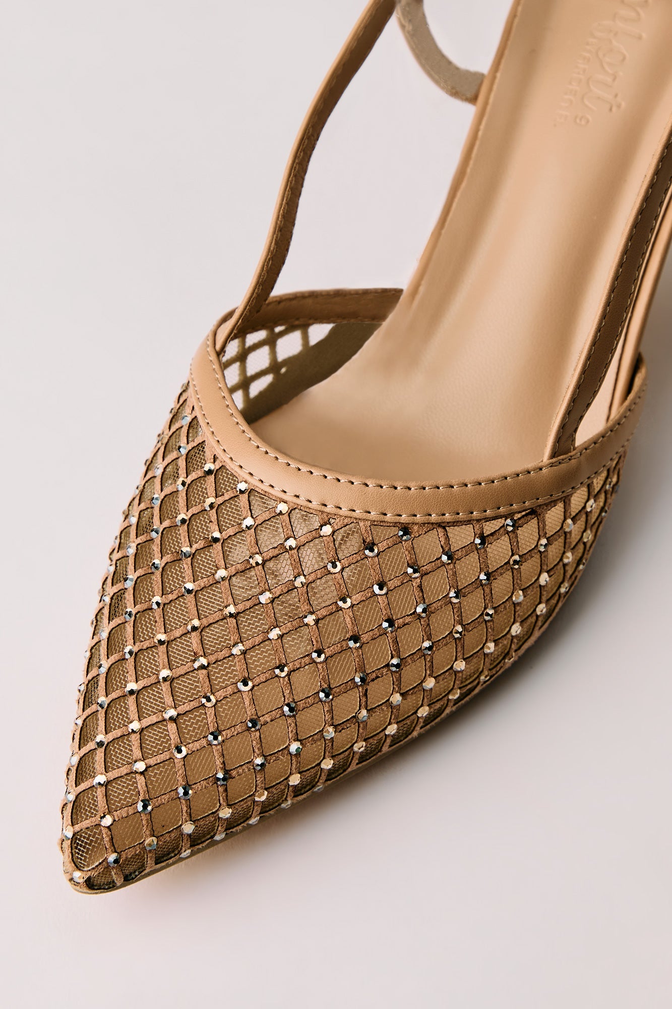 Mesh Rhinestone Kitten Heeled Slingback