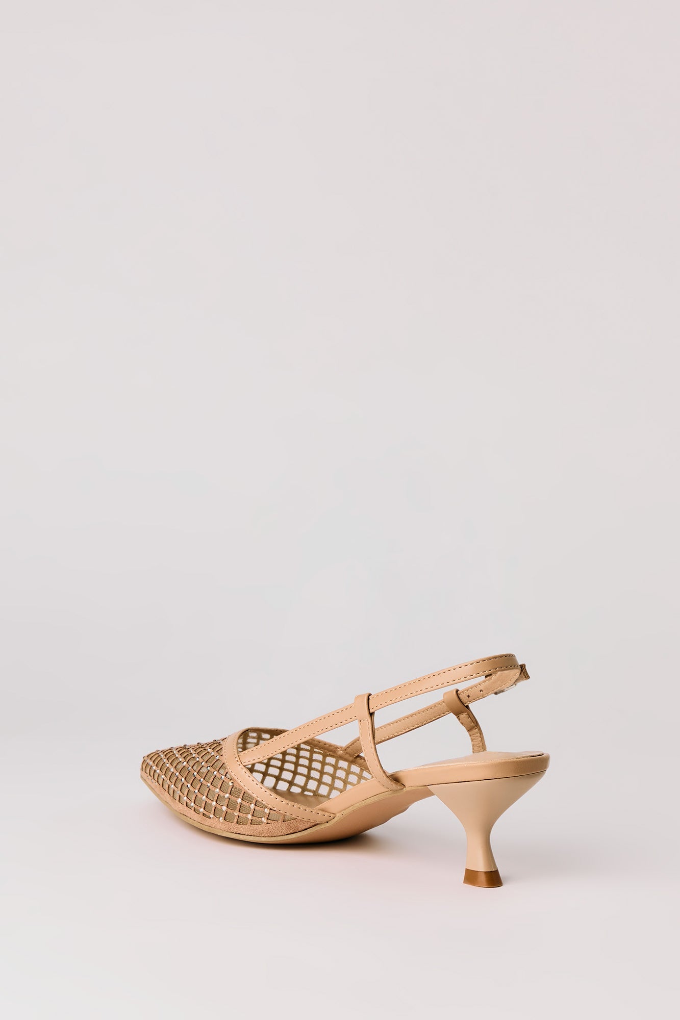 Mesh Rhinestone Kitten Heeled Slingback