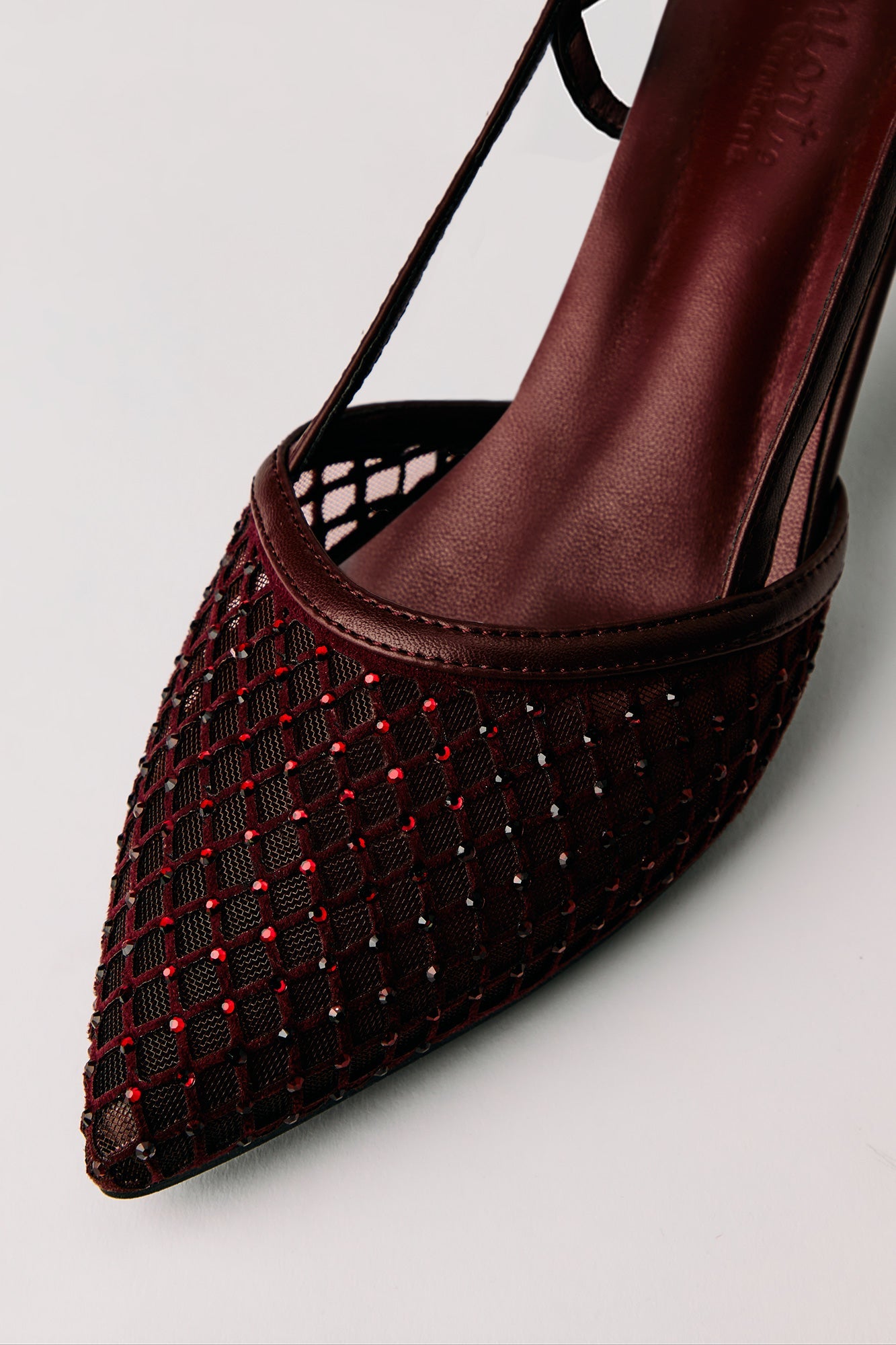 Mesh Rhinestone Kitten Heeled Slingback