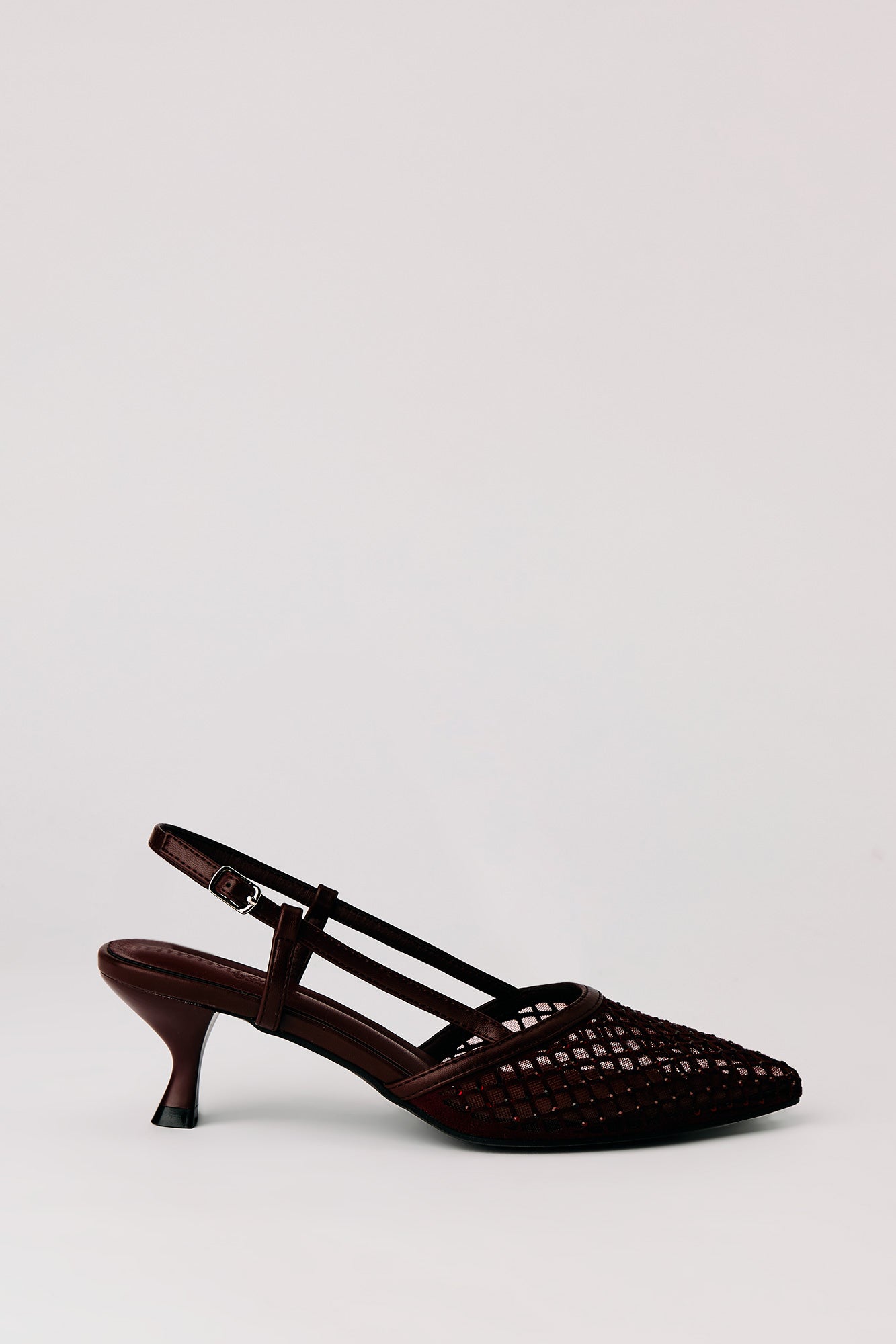Mesh Rhinestone Kitten Heeled Slingback