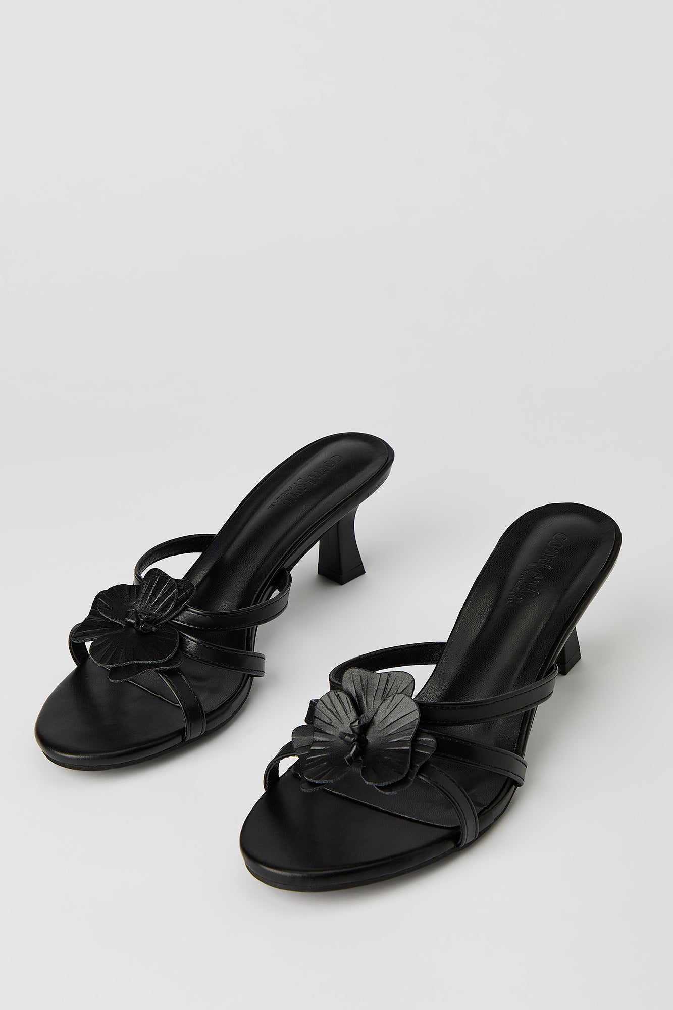 Faux Leather Flower Strappy Kitten Heel