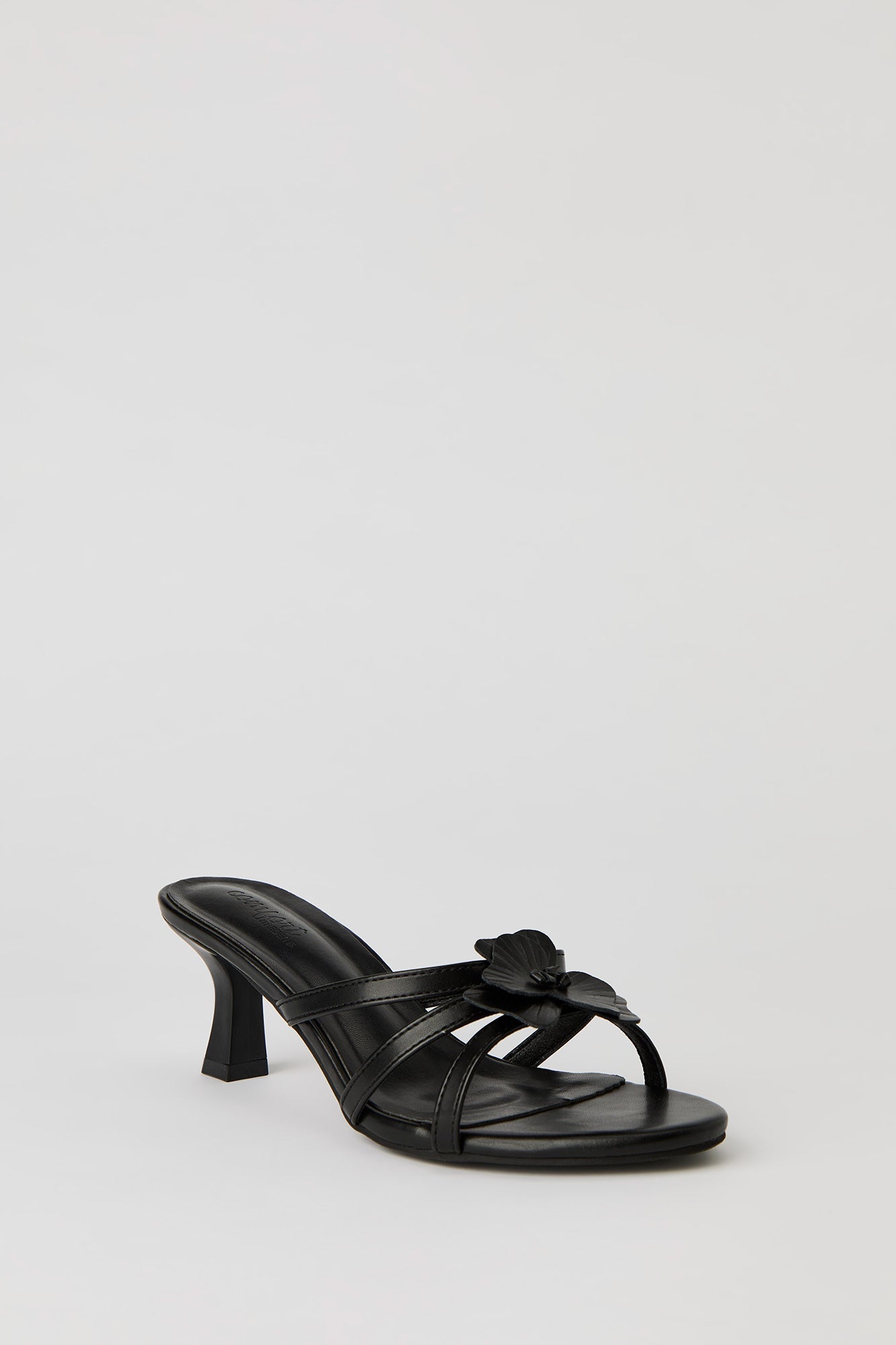 Faux Leather Flower Strappy Kitten Heel
