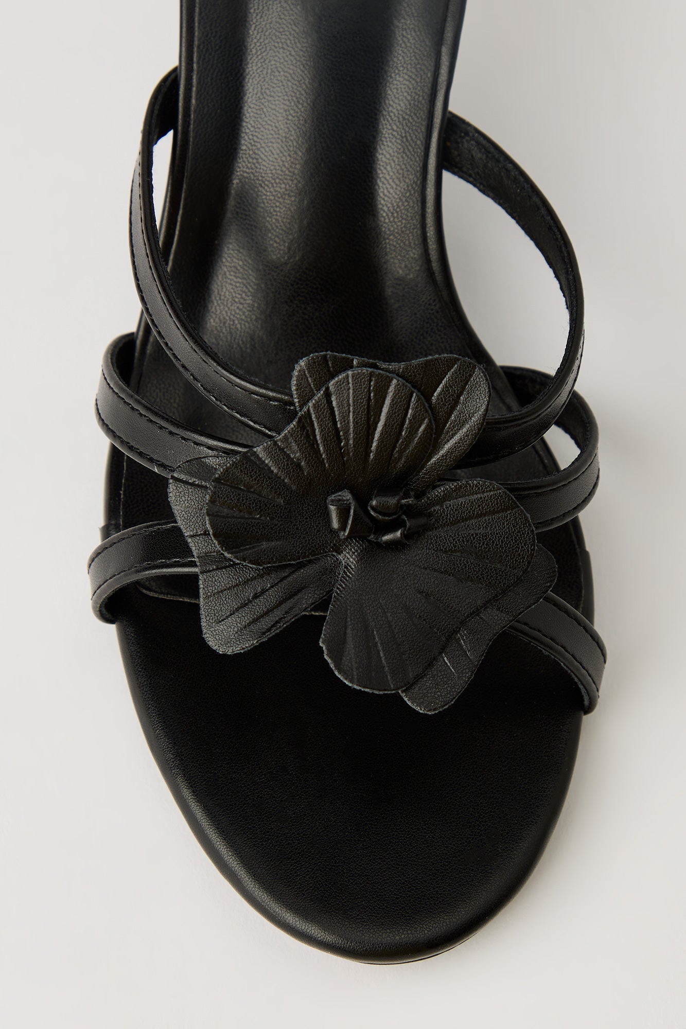 Faux Leather Flower Strappy Kitten Heel