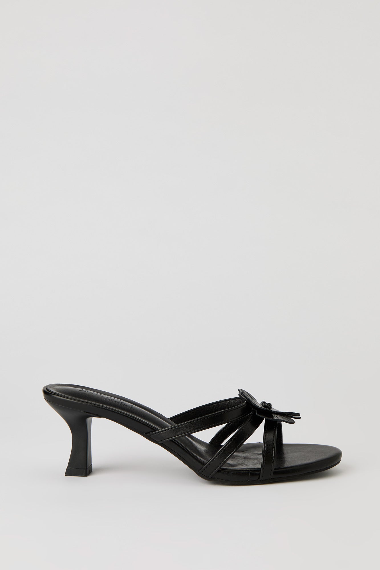 Faux Leather Flower Strappy Kitten Heel
