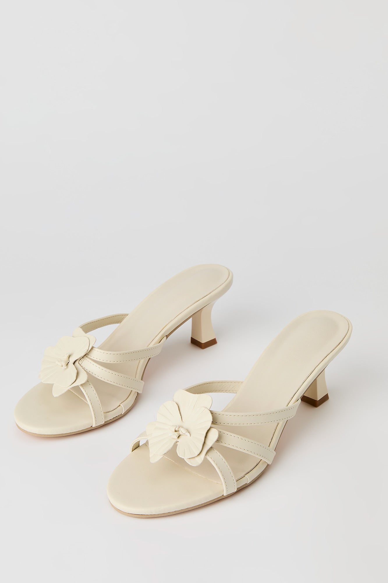 Faux Leather Flower Strappy Kitten Heel