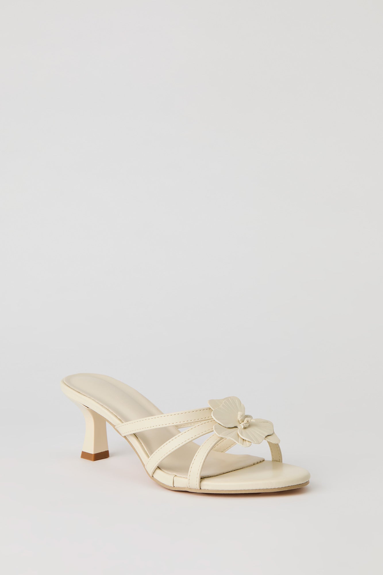 Faux Leather Flower Strappy Kitten Heel