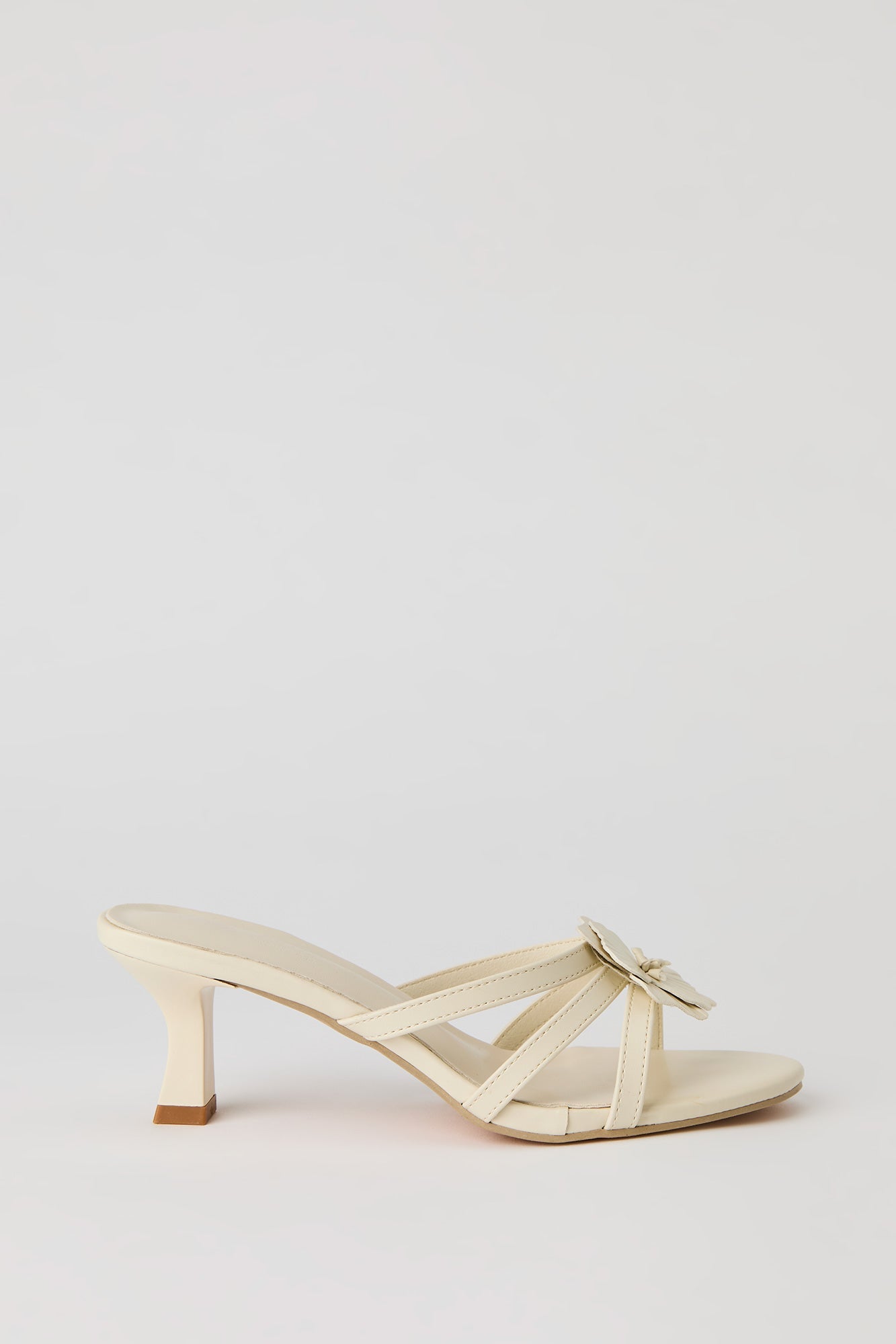 Faux Leather Flower Strappy Kitten Heel