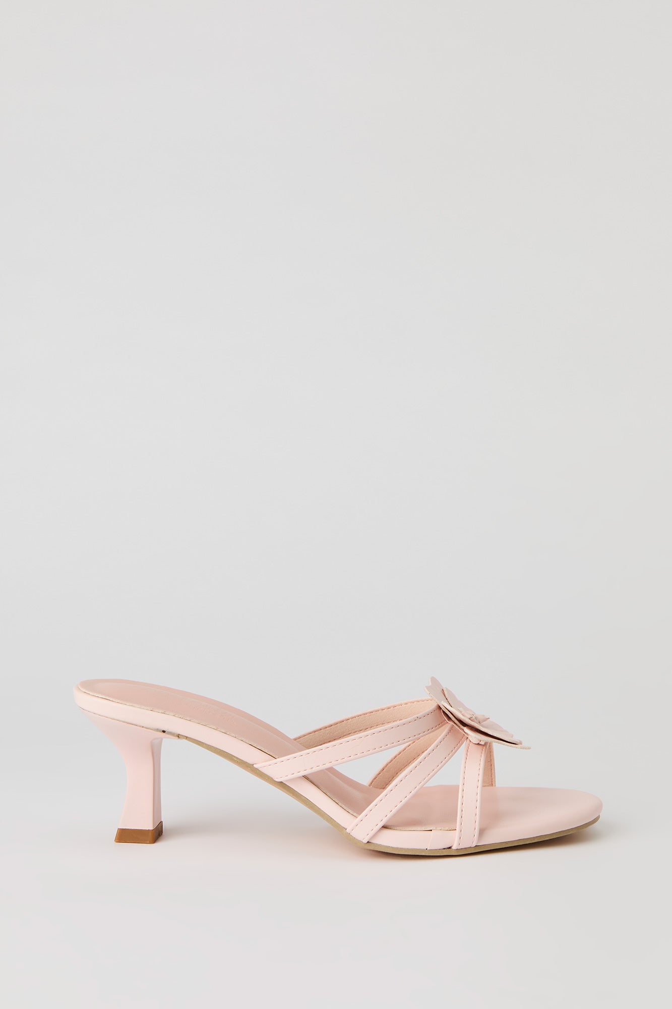 Faux Leather Flower Strappy Kitten Heel