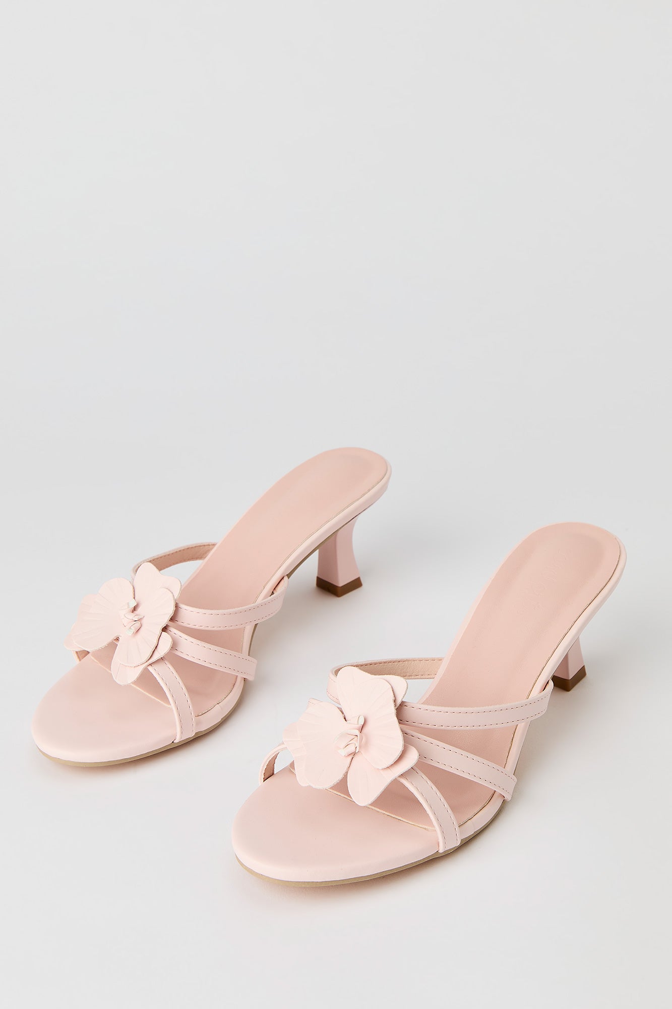 Faux Leather Flower Strappy Kitten Heel