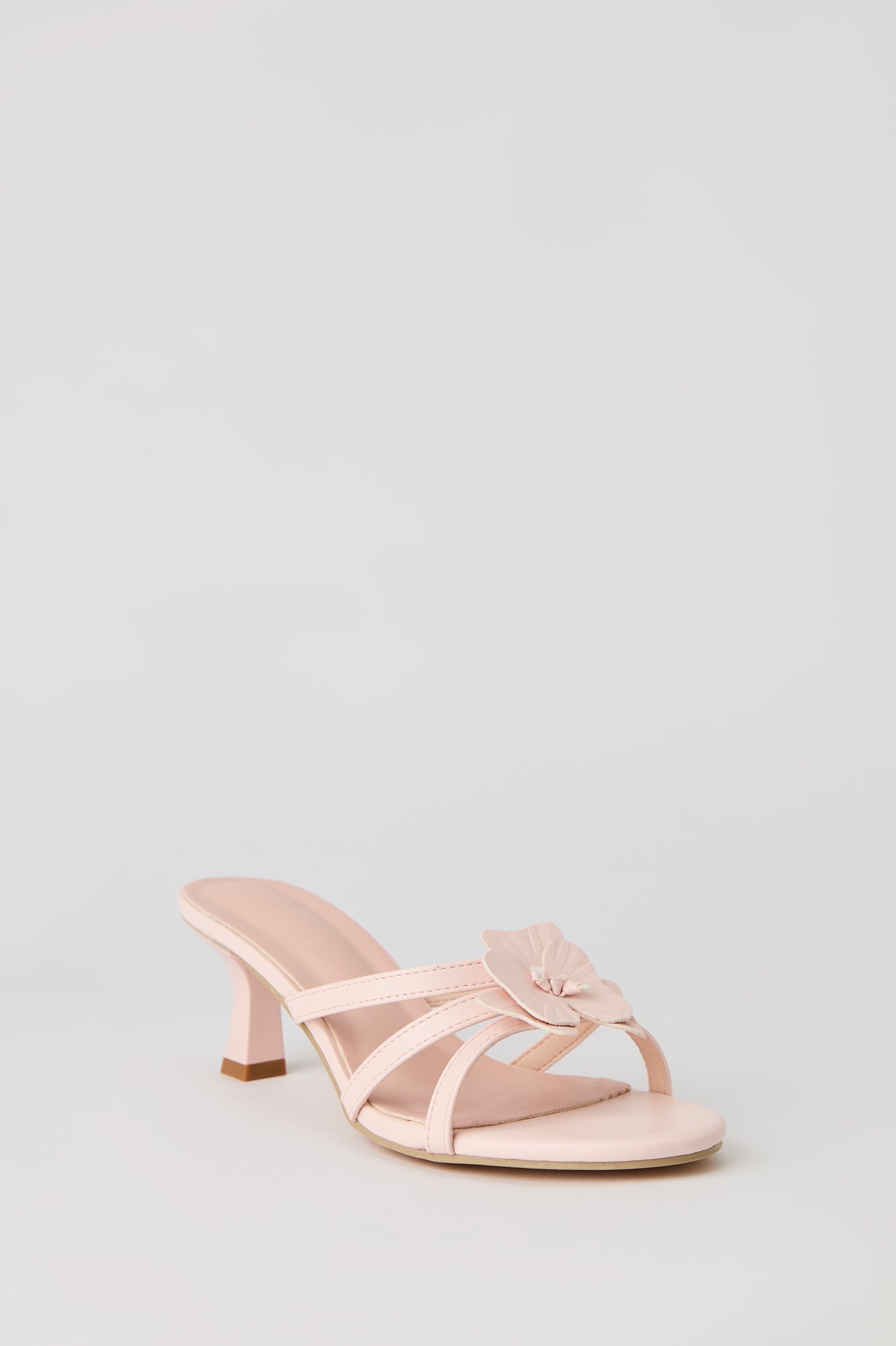 Faux Leather Flower Strappy Kitten Heel