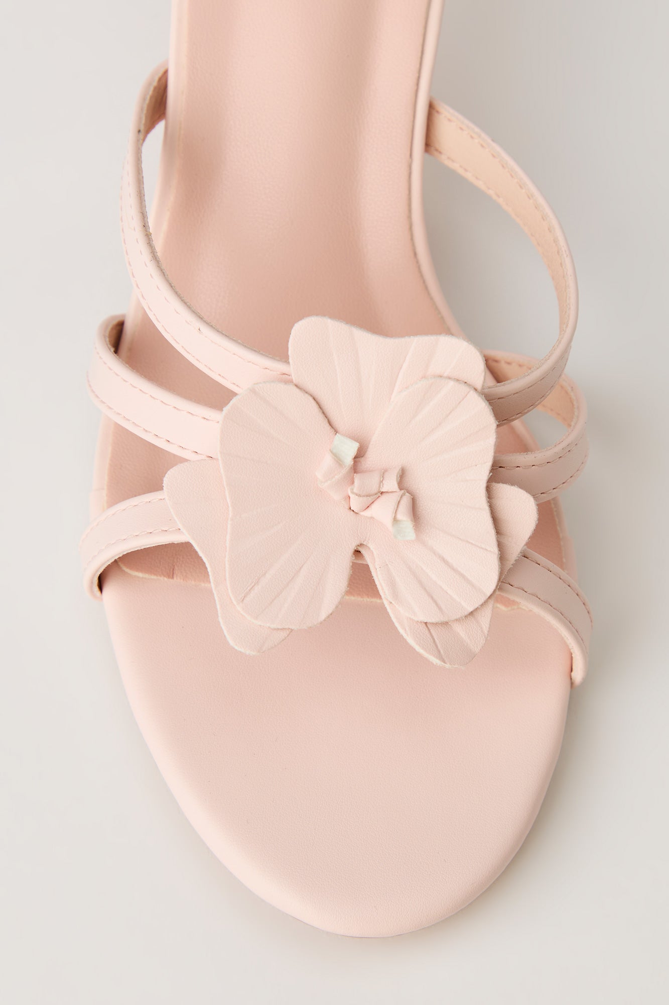 Faux Leather Flower Strappy Kitten Heel