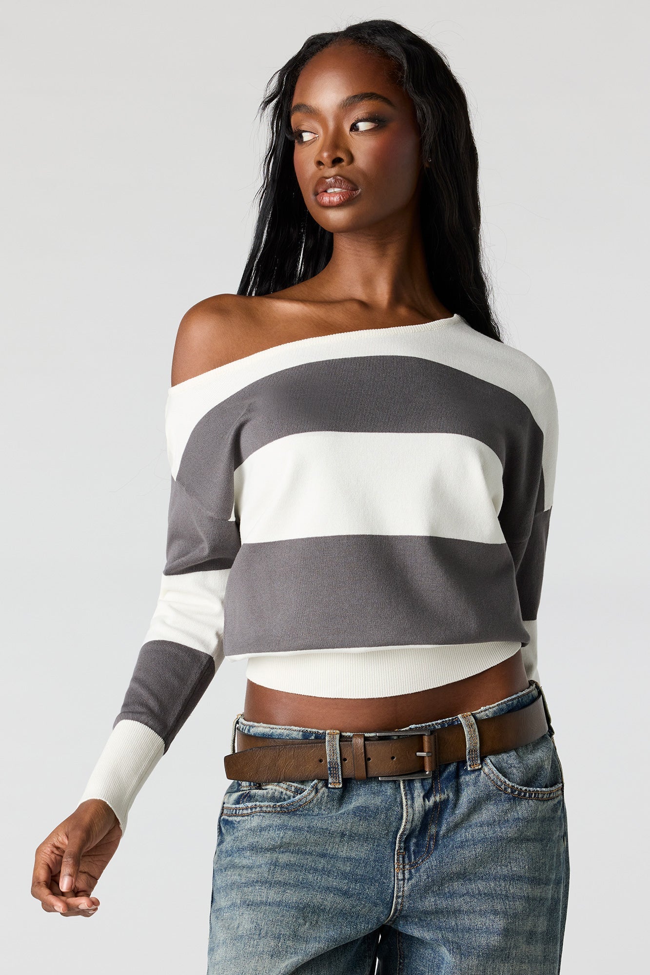 Striped Off-Shoulder Sweater