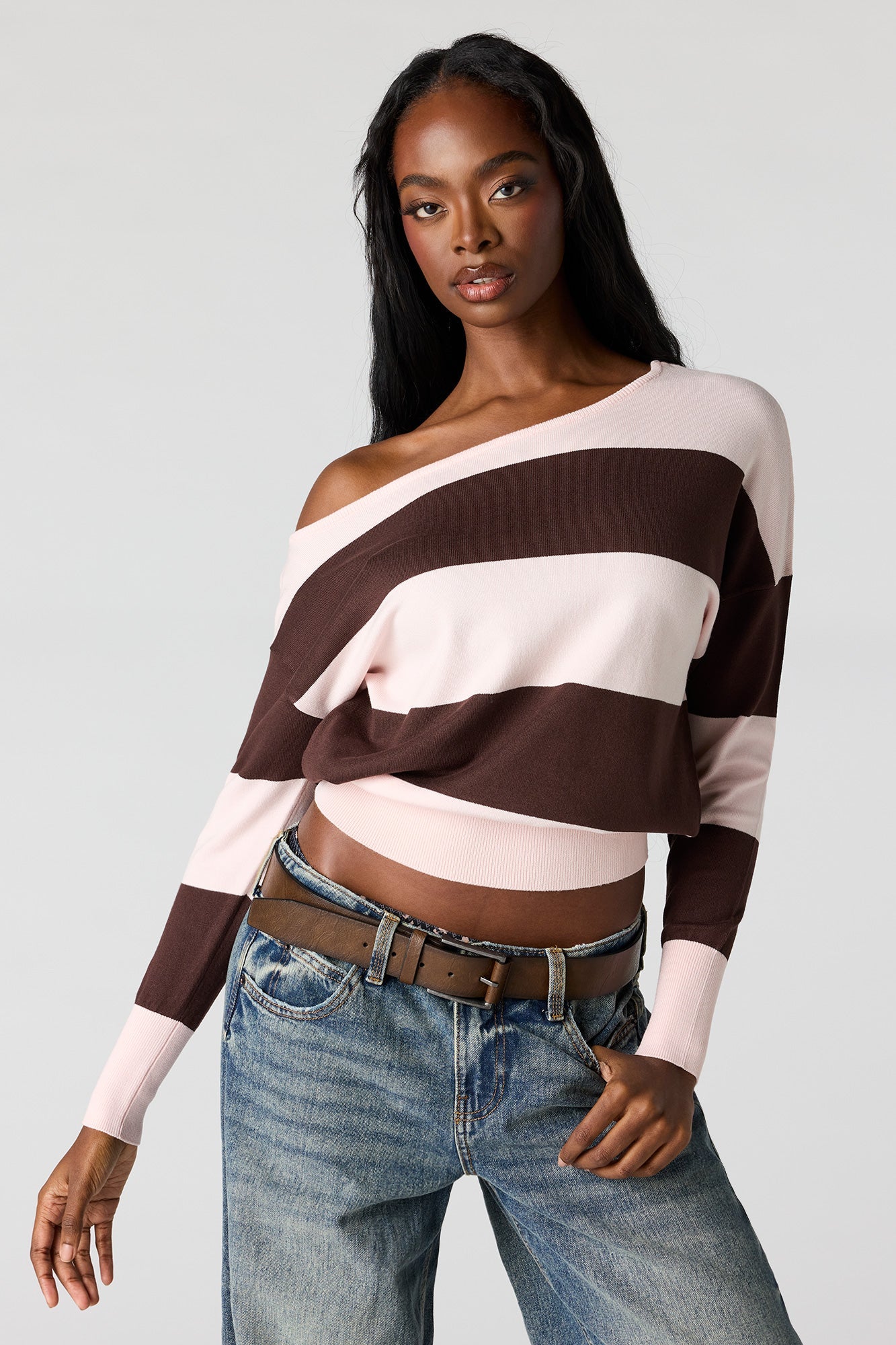 Striped Off-Shoulder Sweater