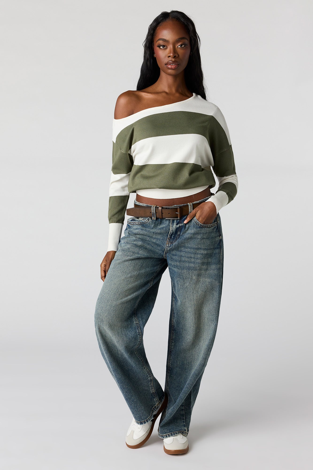 Striped Off-Shoulder Sweater