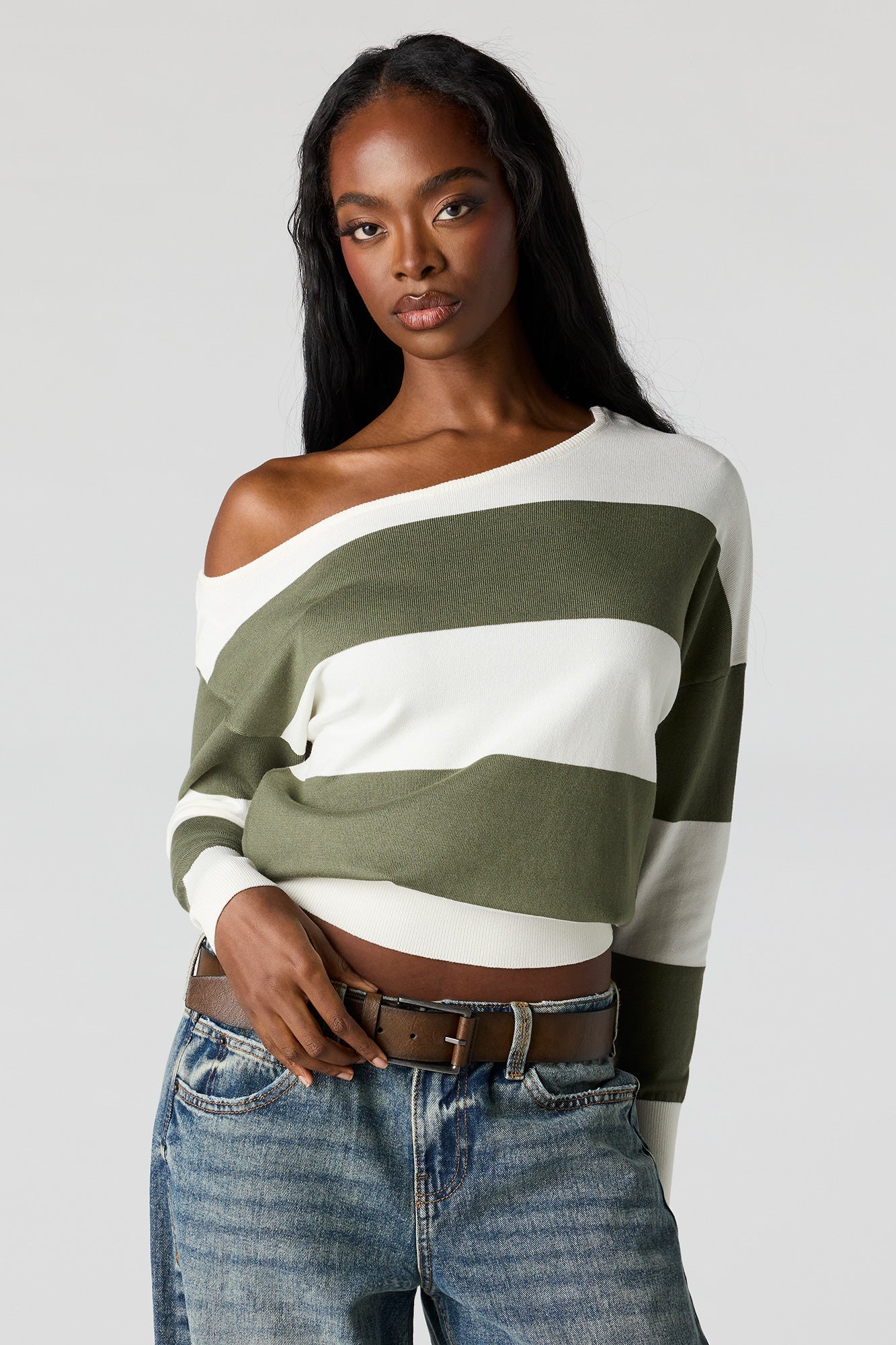 Striped Off-Shoulder Sweater