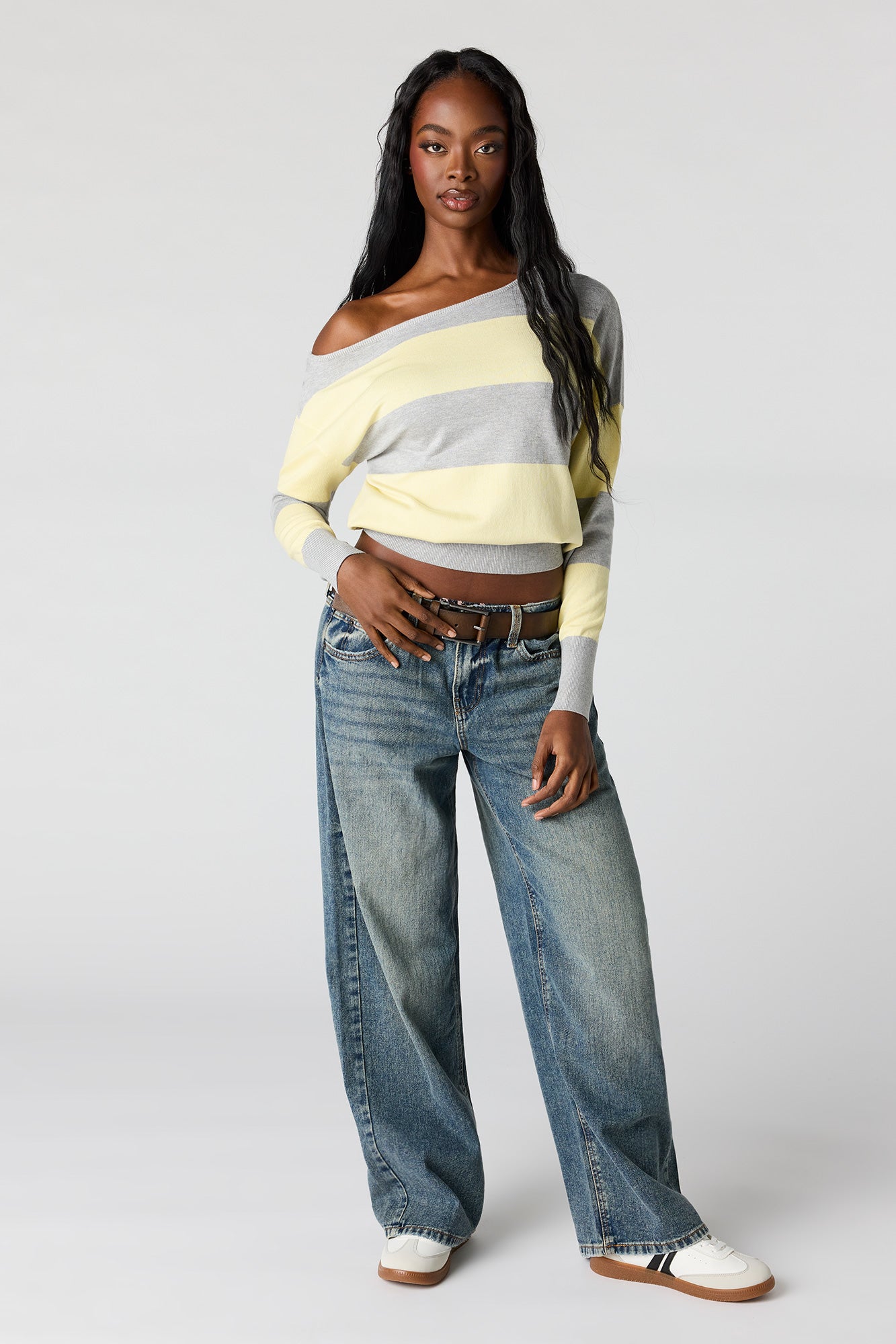 Striped Off-Shoulder Sweater